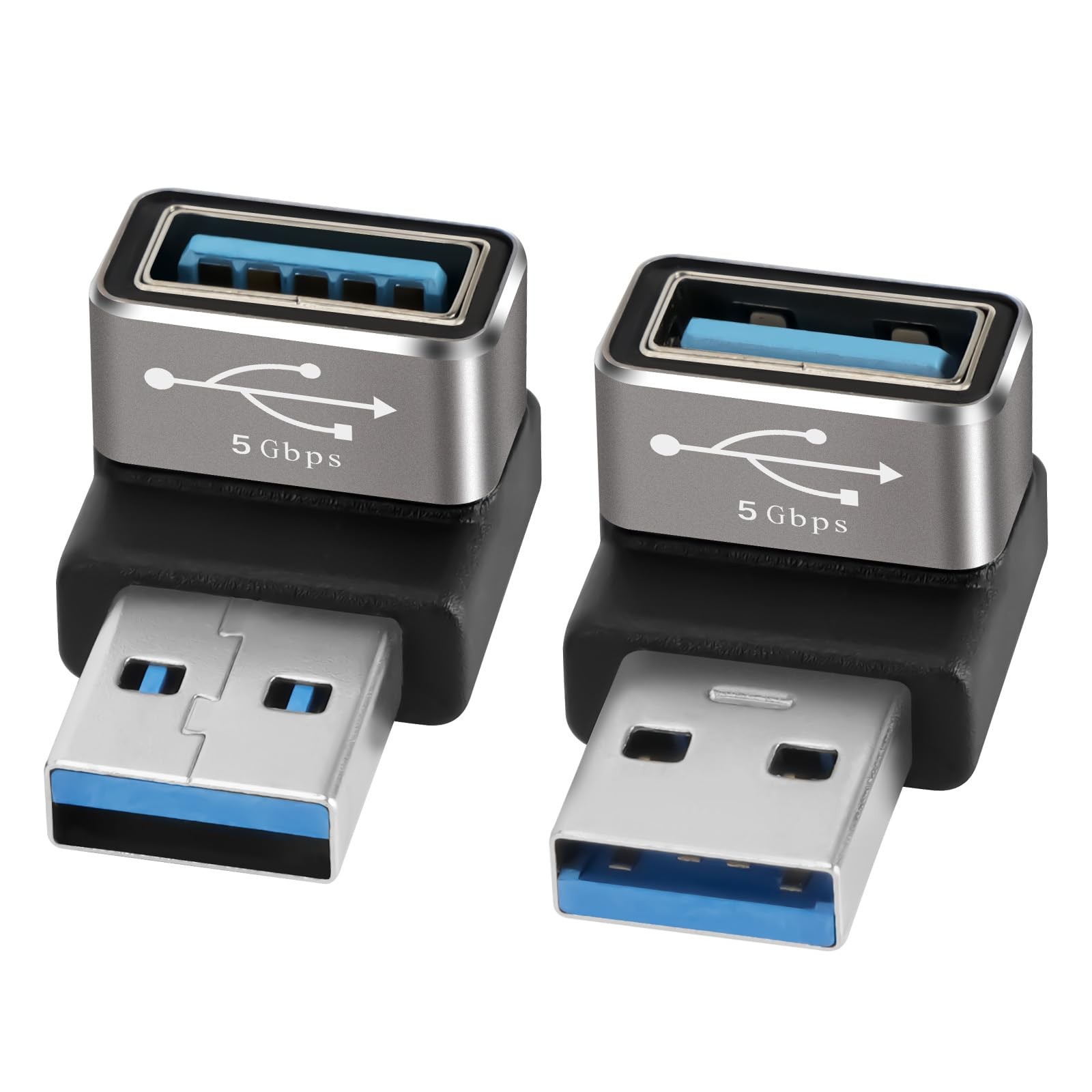 90 Degree USB 3.0 Adapter 2 Pack, (Up and Down) Right Angle USB Type-A Male to