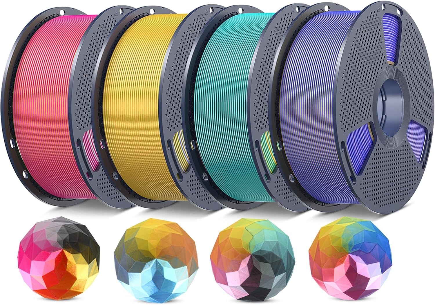 Multicolor 4-Color Silk PLA Filament Bundle 4kg in Total Silk PLA+ 3D Printer