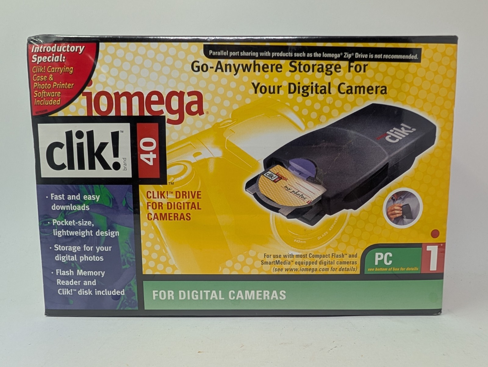 Vintage Iomega Clik 40 Digital Camera Drive 40MB Sealed PC Windows 1998 NOS