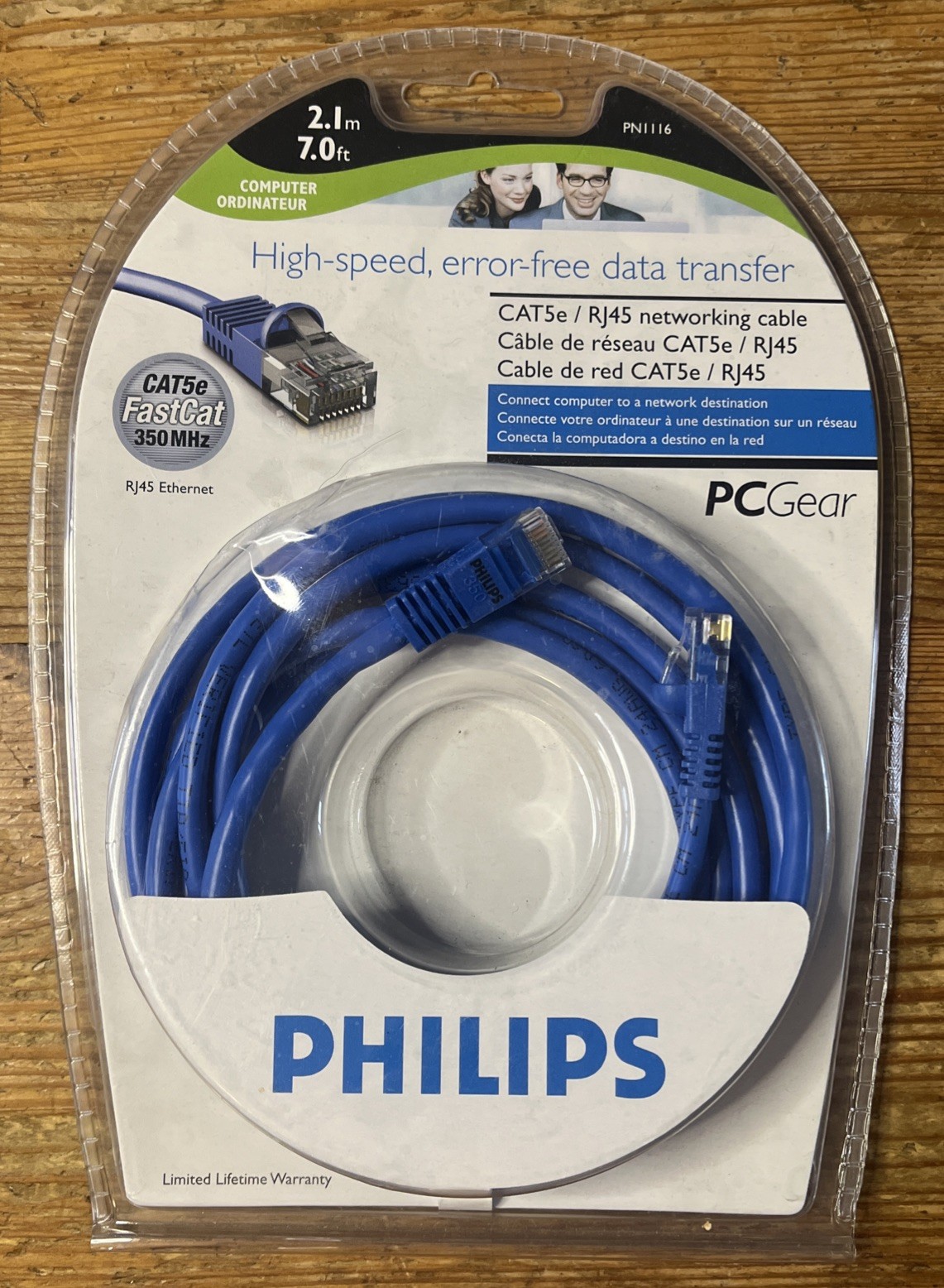 Philips FastCat Cat5e Networking Cable Ethernet RJ45 7ft 2.1m Blue New NIP