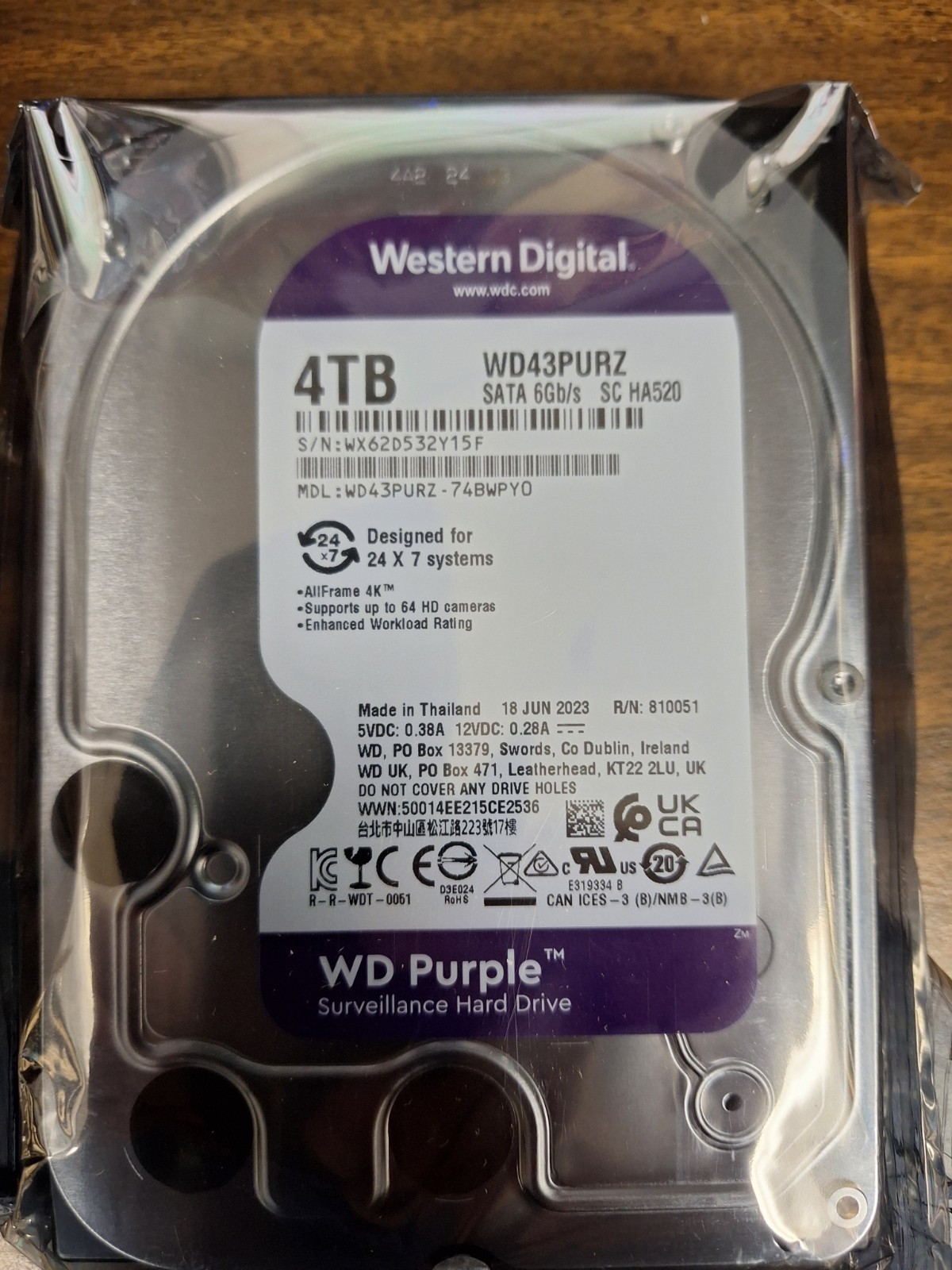 Western Digital WD43PURZ 3.5" 4TB Internal Hard Drive Disk (Purple)