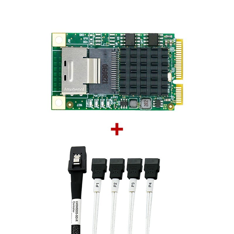 Mini PCIe to 4-port 6Gbps SATA expansion straight not support SAS