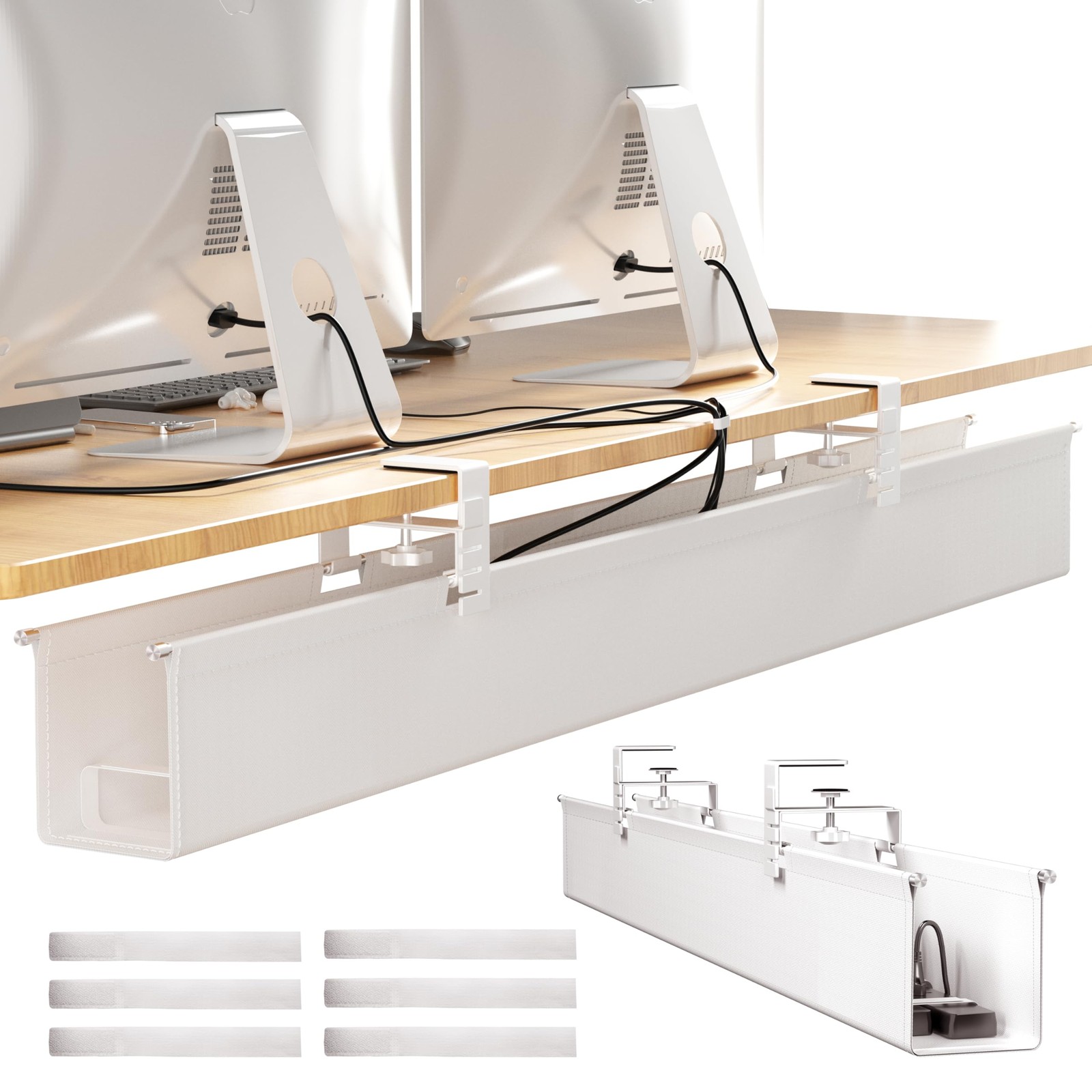 Under Desk Cable Management Tray, No Drill Fabric Cord Hider