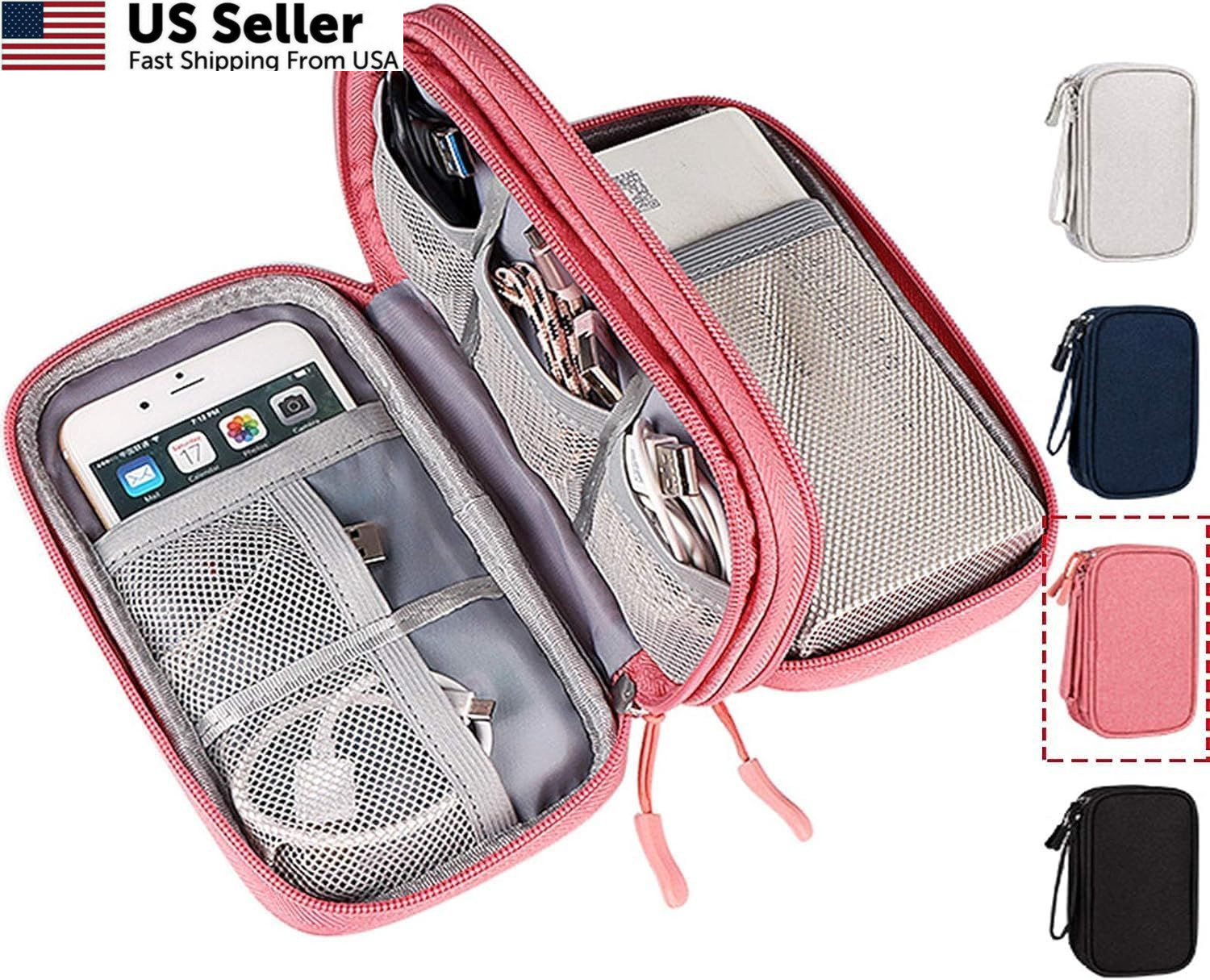 CAOODKDK Electronic Organizer Travel USB Cable Large, Double Layer - Pink