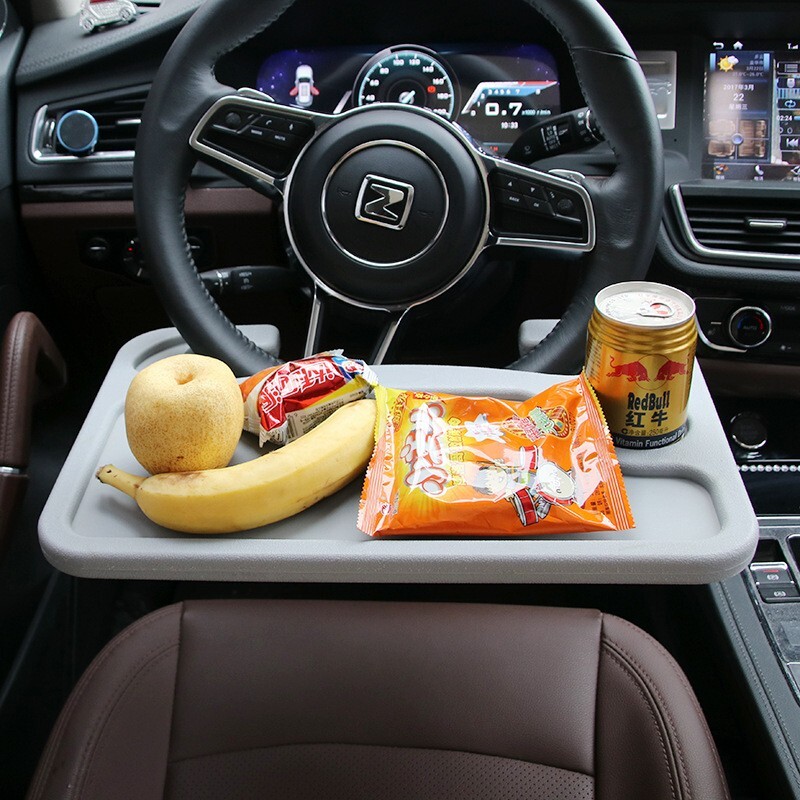 Steering Wheel Card Table, Universal for Any Auto, White, Black, Car Mount