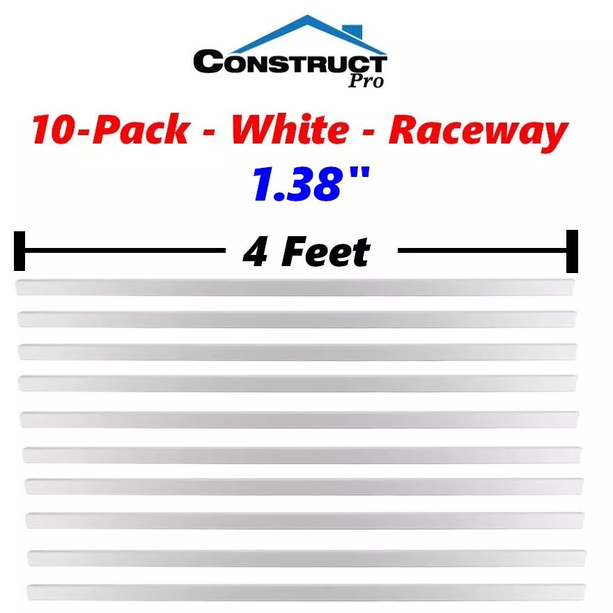 Construct Pro Raceway Cable Covers 4ft Sections x 1.38" 10-Pack White Bundle Lot