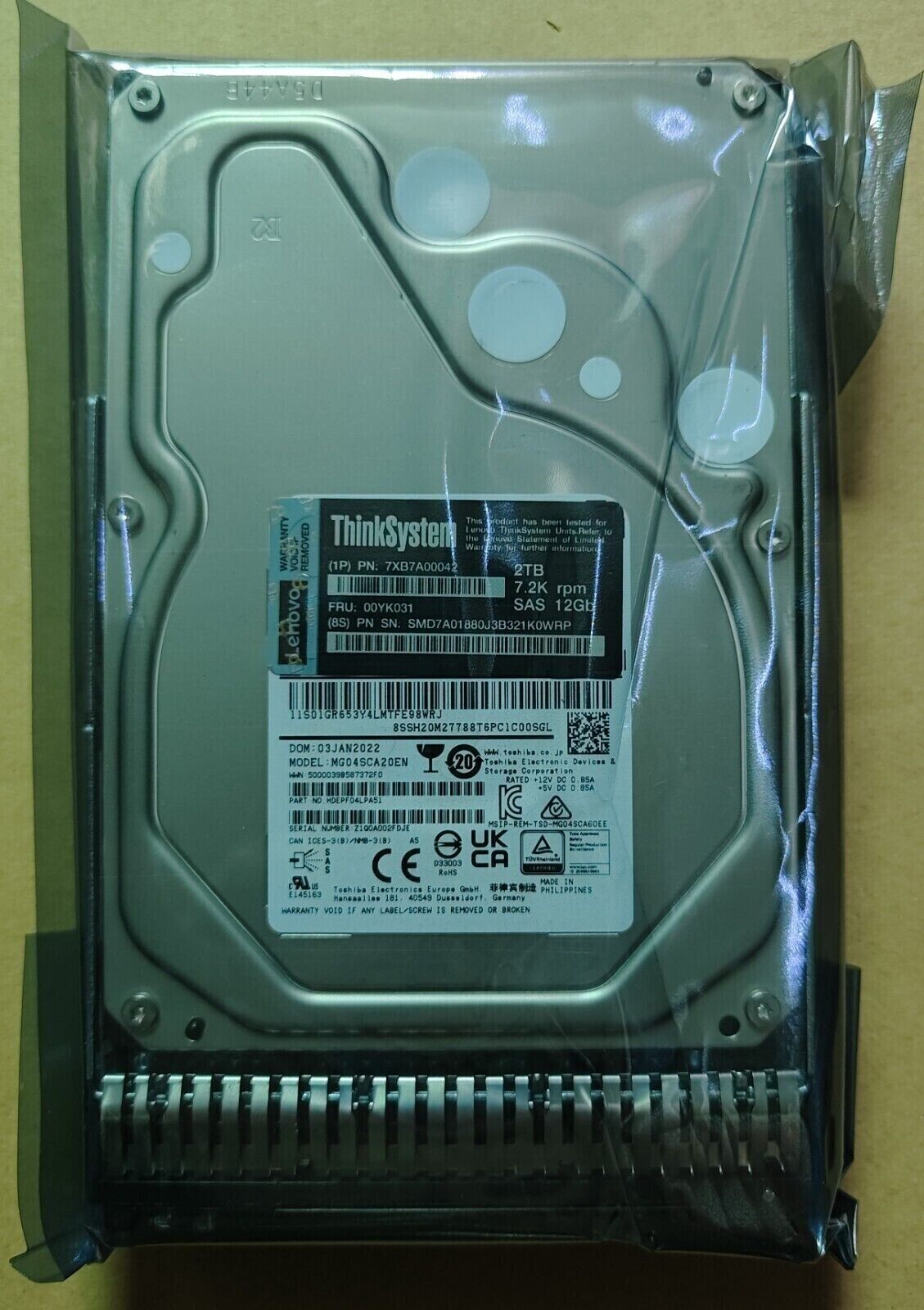 FOR Lenovo 00YK031 7XB7A00042 2TB ThinkSystem 7.2K SAS 12G 3.5" HDD Hard Drive