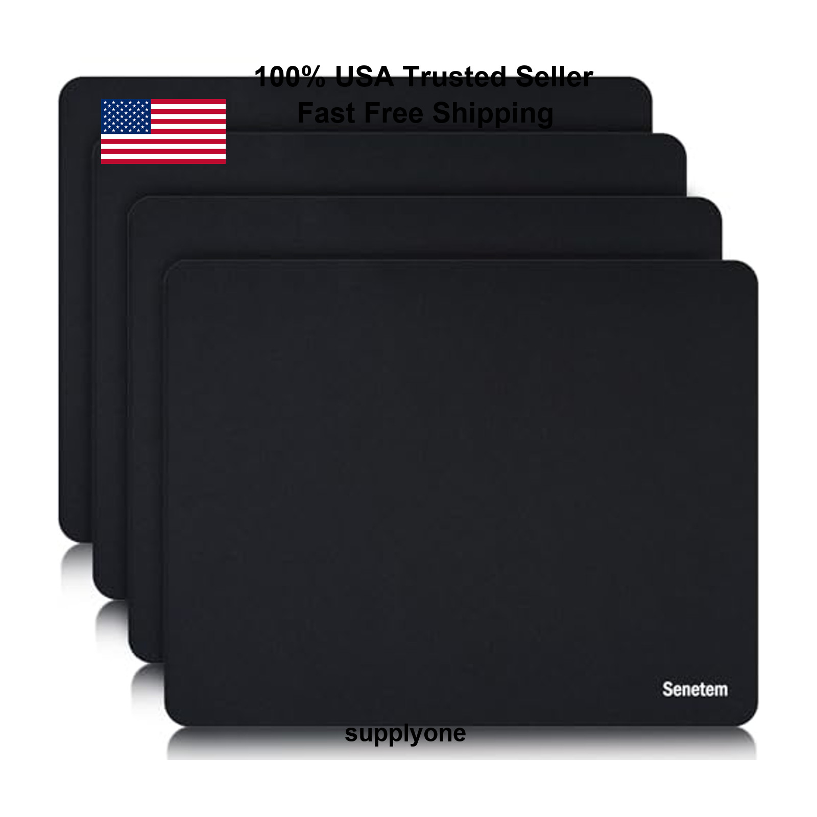 Senetem 4-Pack Mouse Pad, Non-Slip Rubber Base, Smooth Polyester Surface, Black