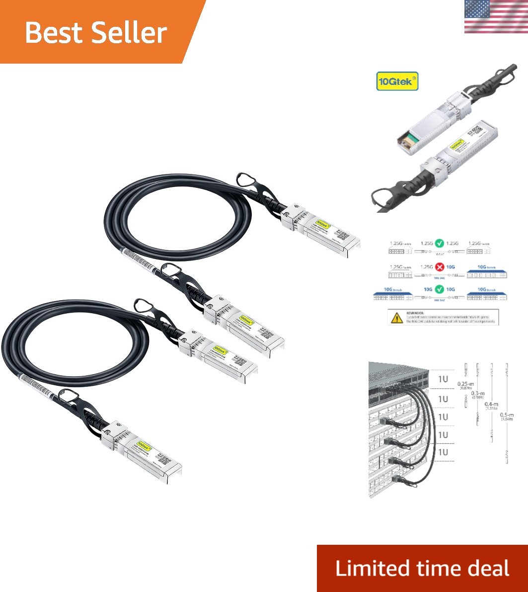 High-Speed 10Gbps SFP+ DAC Twinax Cable 0.5m for Cisco & Networking, 2-Pack