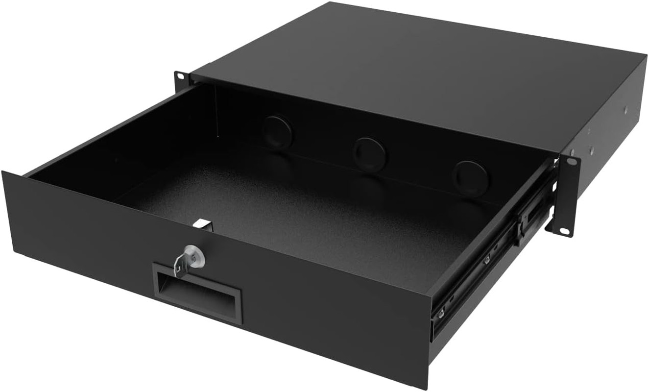 2U Rack Mount Drawer 19 Server Cabinet Lockable Steel Case with Key 12.6 Depth