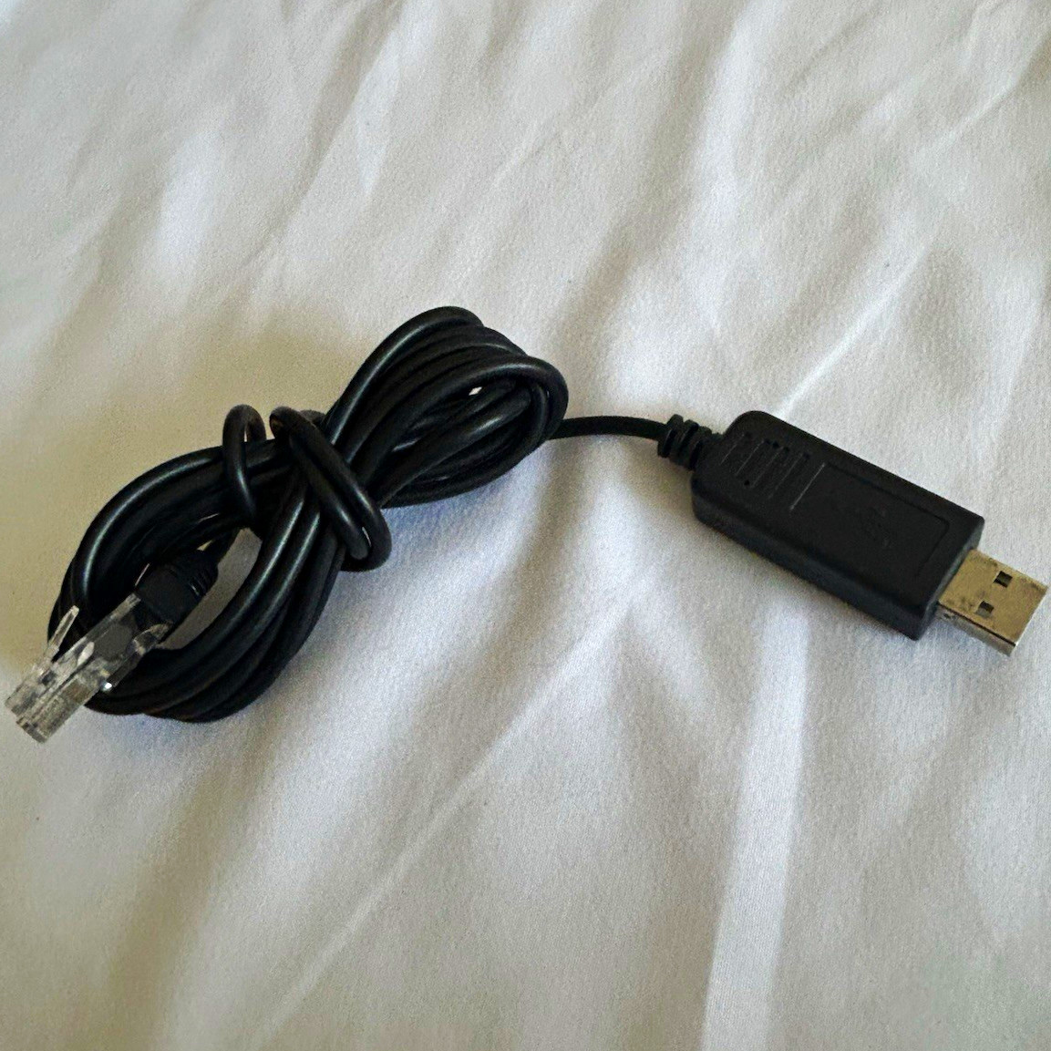 USB-A Male to RJ-11 Male Cable, Black Round Cable, 1:1,  10ft
