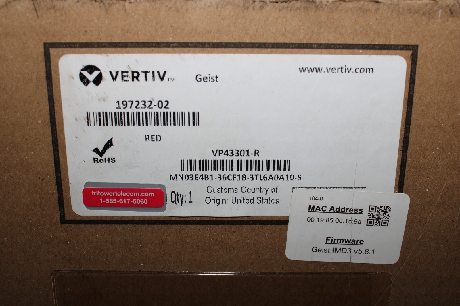 VP43301-R, VERTIV rPDU, Monitored Unit Level EC, 30A, 208V, 4.9kW, Vertical, (36