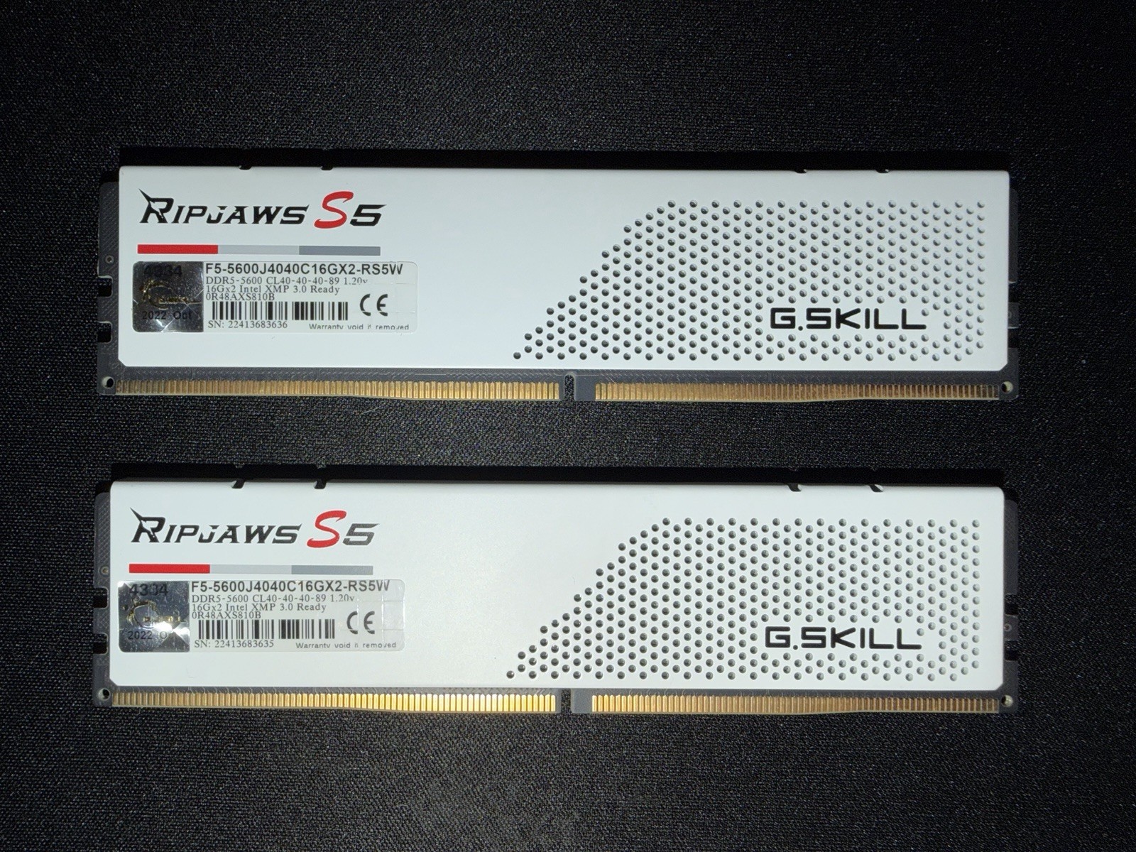G.SKILL Ripjaws S5 32GB (2 x 16GB) PC5-44800 (DDR5-5600) CL40-40-40-89 DIMM...