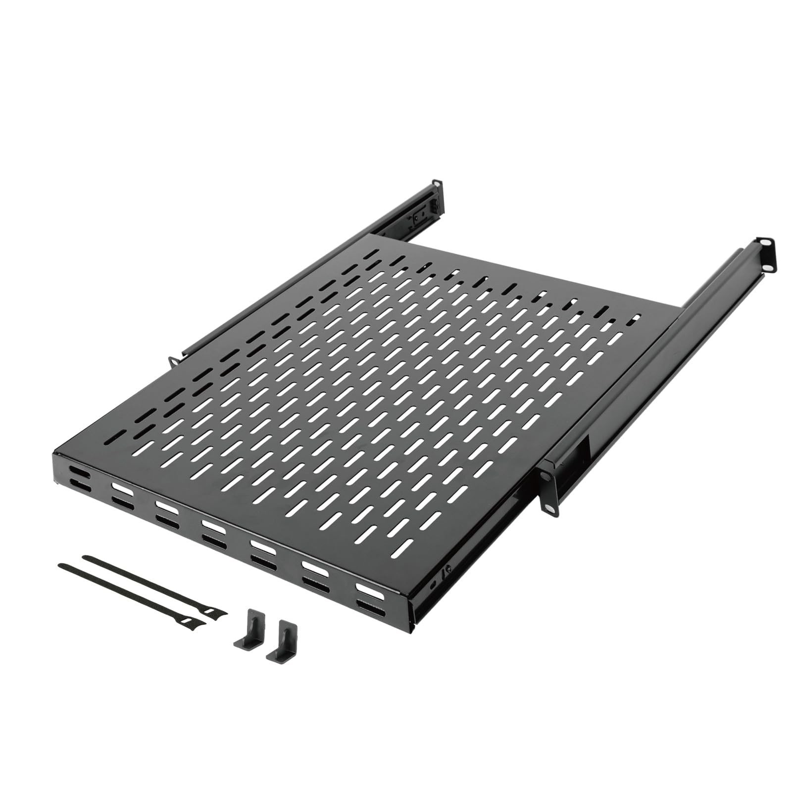 Tecmojo 1U Sliding Rack Shelf,4-Post Vented 21.7-35.4" Depth, Black 