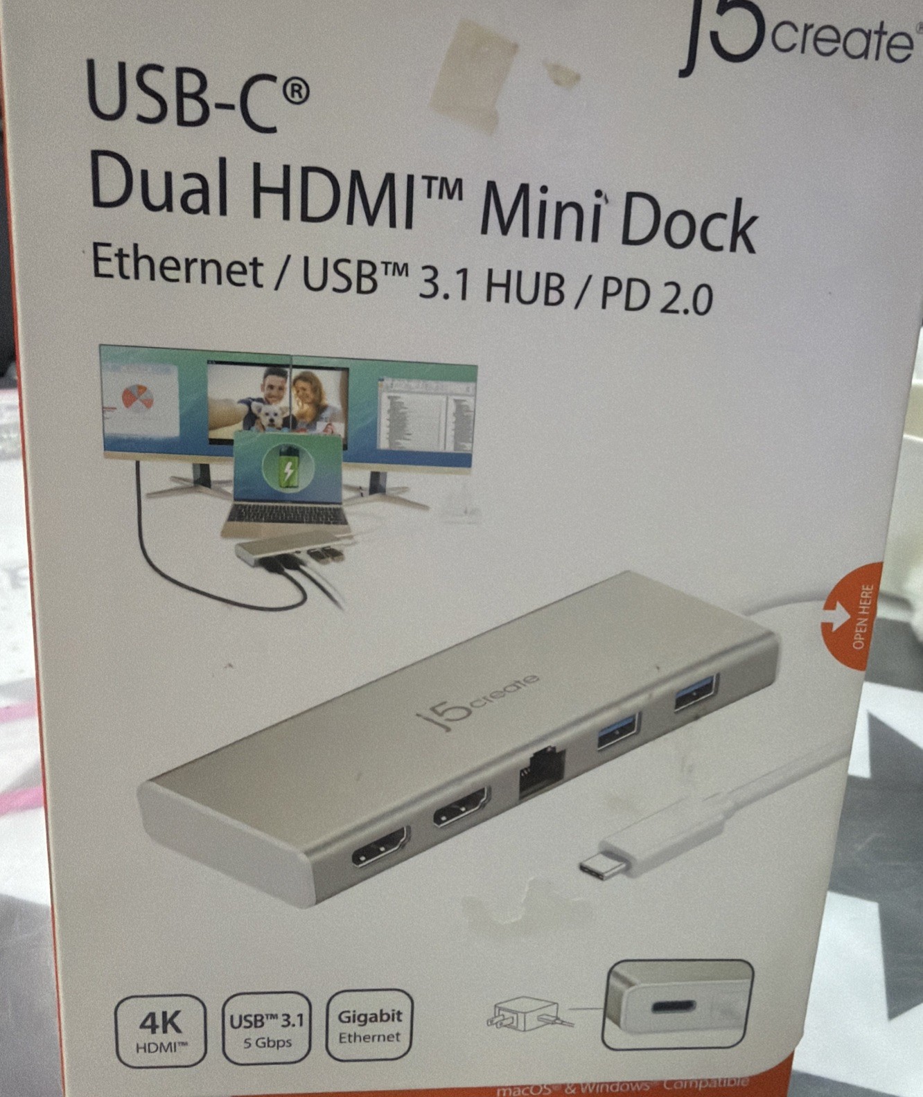 j5create JCD381 USB-C Dual HDMI Mini Dock W/ Ethernet/USB3.1/PD 2.0