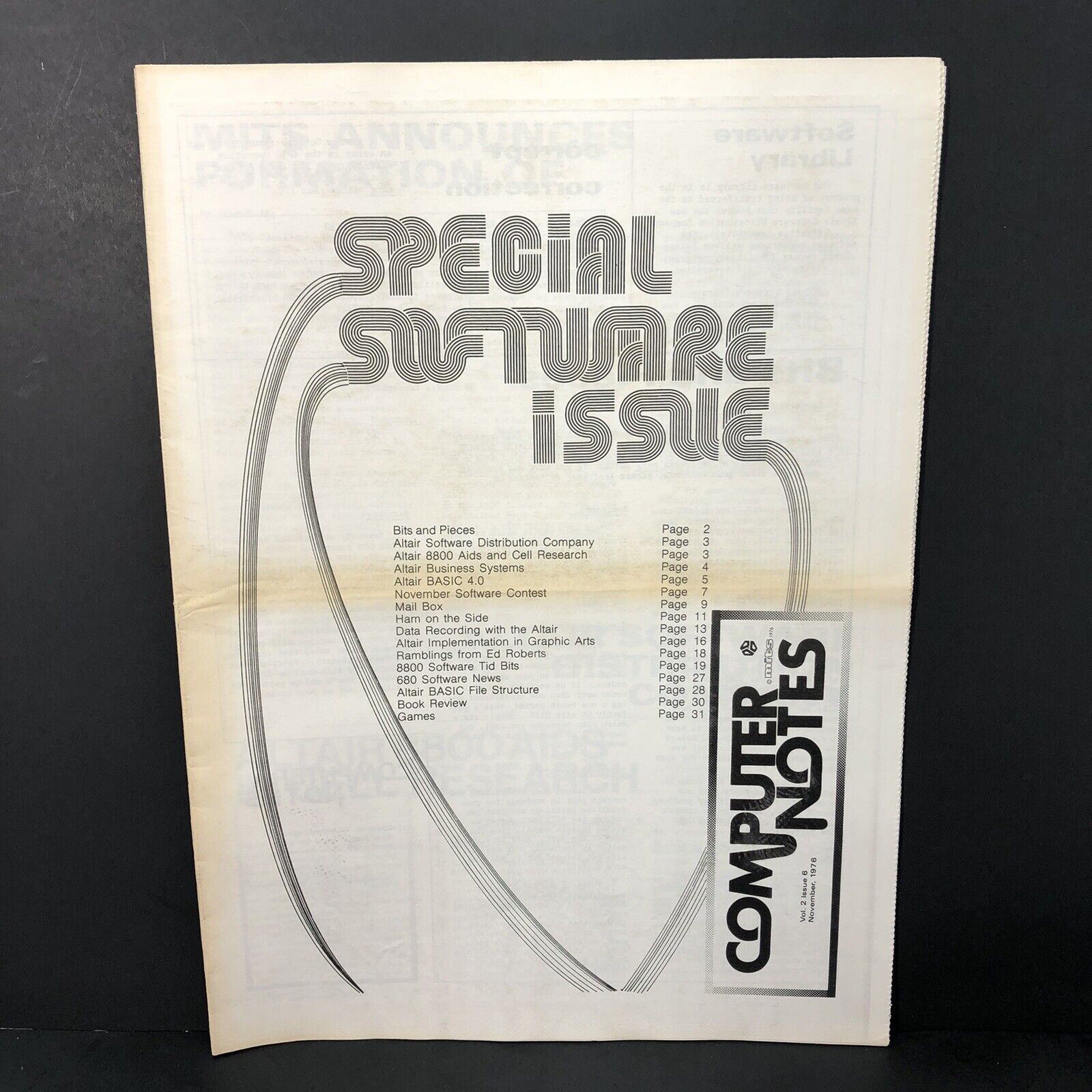 Vintage Computer Notes Newsletter Altair MITS Nov 1976 Vol.2 Issue 6 