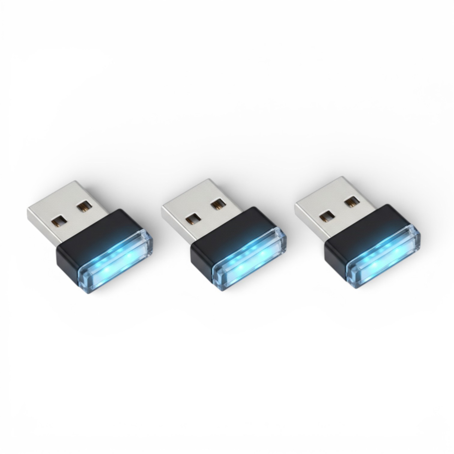 Mini Blue LED USB Car Interior Light Neon Atmosphere Lamp Multi-Purpose 3-Pcs