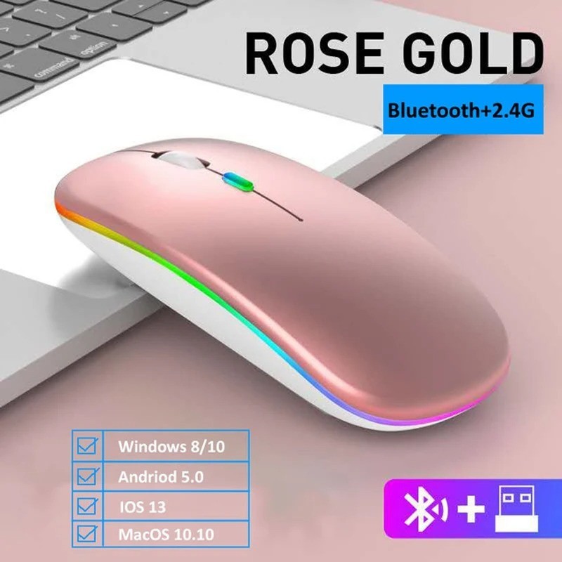 LED Wireless Mouse USB Rechargeable Bluetooth-compatible RGB Mouse Silent Ergono