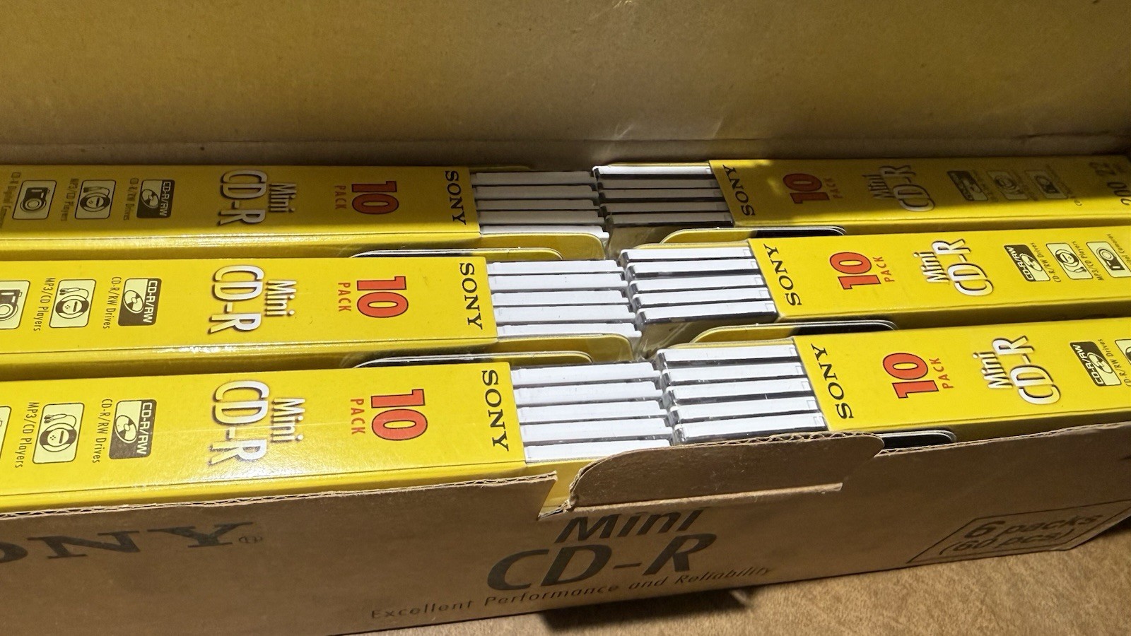 60 Sony Mini CD-R Disc 22-Min 200MB with Slim Jewel Cases 6x 10 Pack SEALED 💿