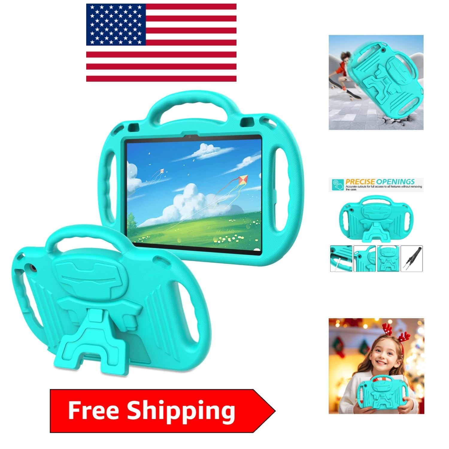 Soft and Protective Mint Green Case for 10-Inch Tablets - Kids Shoulder Strap