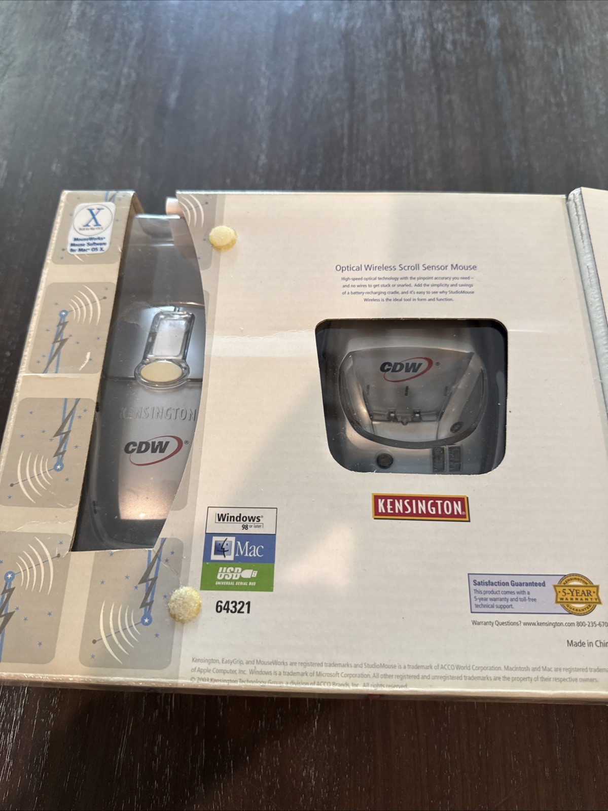 Kensington CDW StudioMouse Wireless Optical model 64321 Silver Sleek vtg NEW