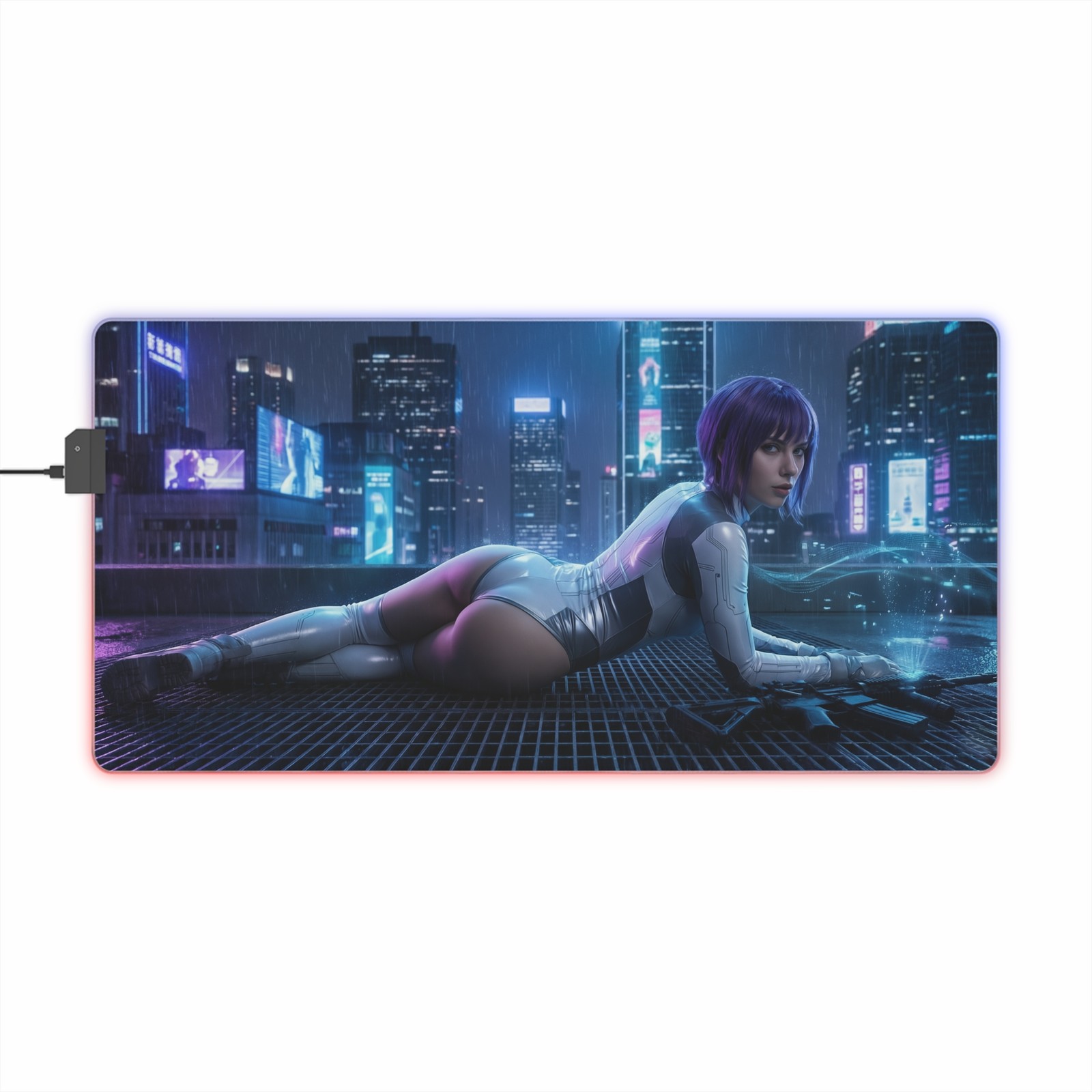 Motoko Kusanagi Mouse Pad, Ghost in the Shell LED RGB Desk Mat, Gift for Gamer