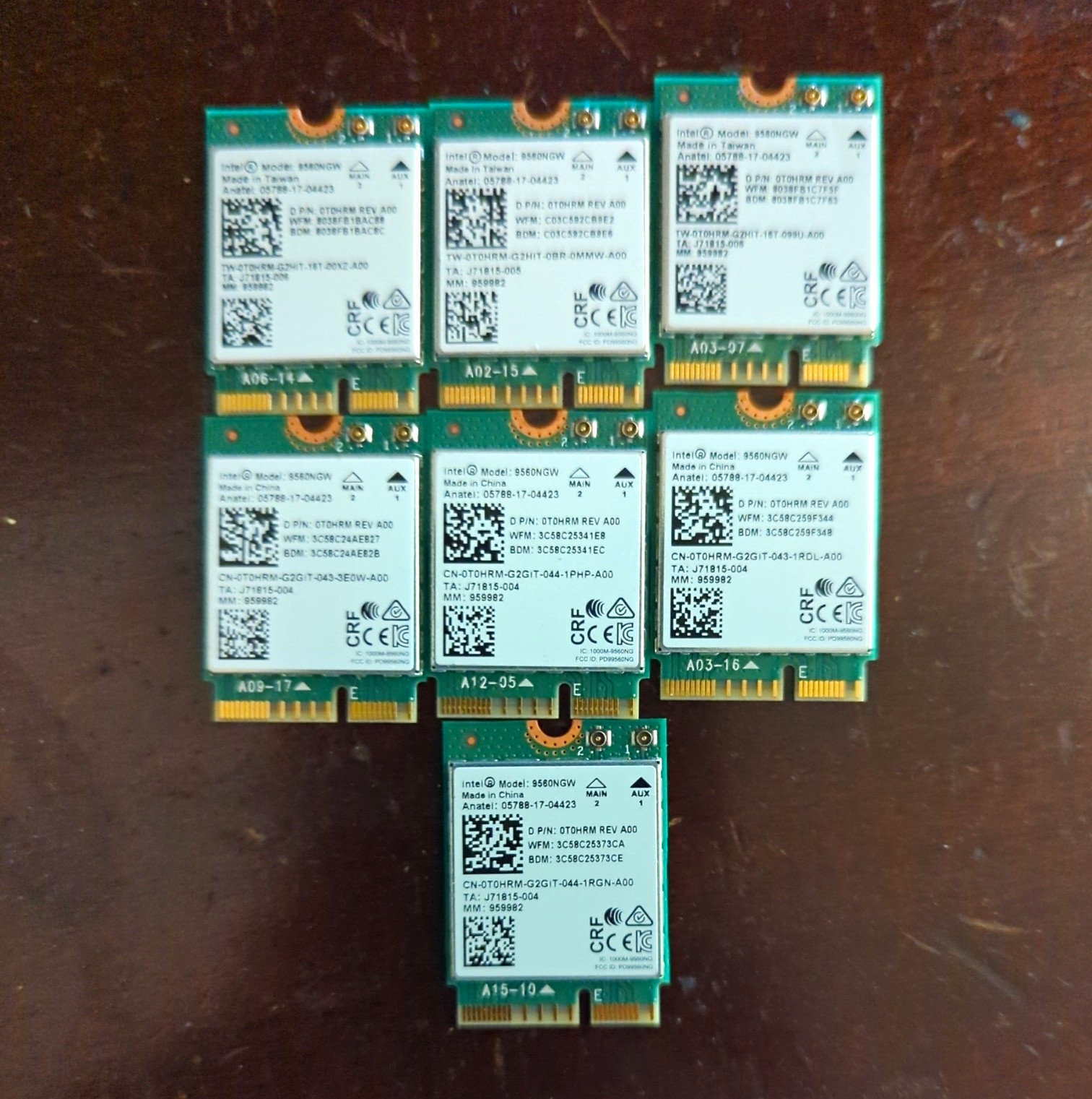 LOT OF 7 - Intel WIFI Cards Model: 9560NGW (WIFI 5 / Bluetooth 5.0/5.1)