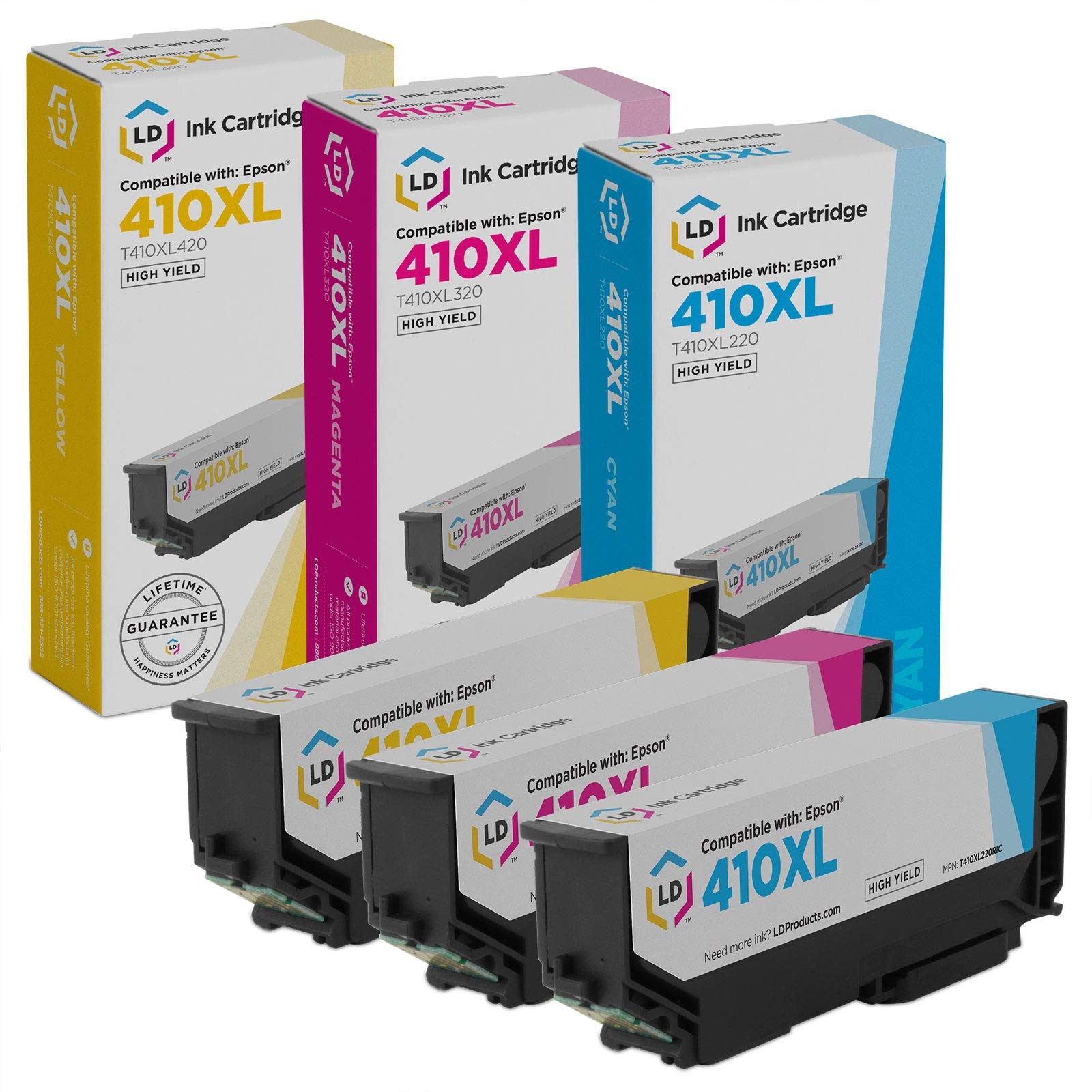 Reman Ink Replacement for Epson 410 410XL HY (C, M, Y, 3-Pk)