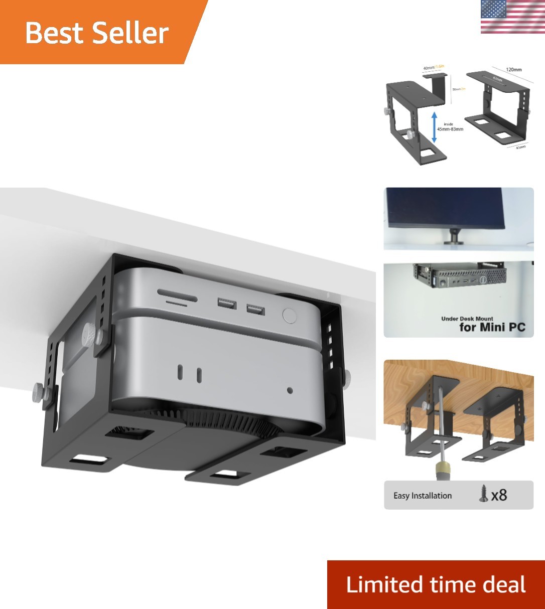 Height Adjustable Under Desk Mini PC Mount: Stylish Space Saver for Small Spaces