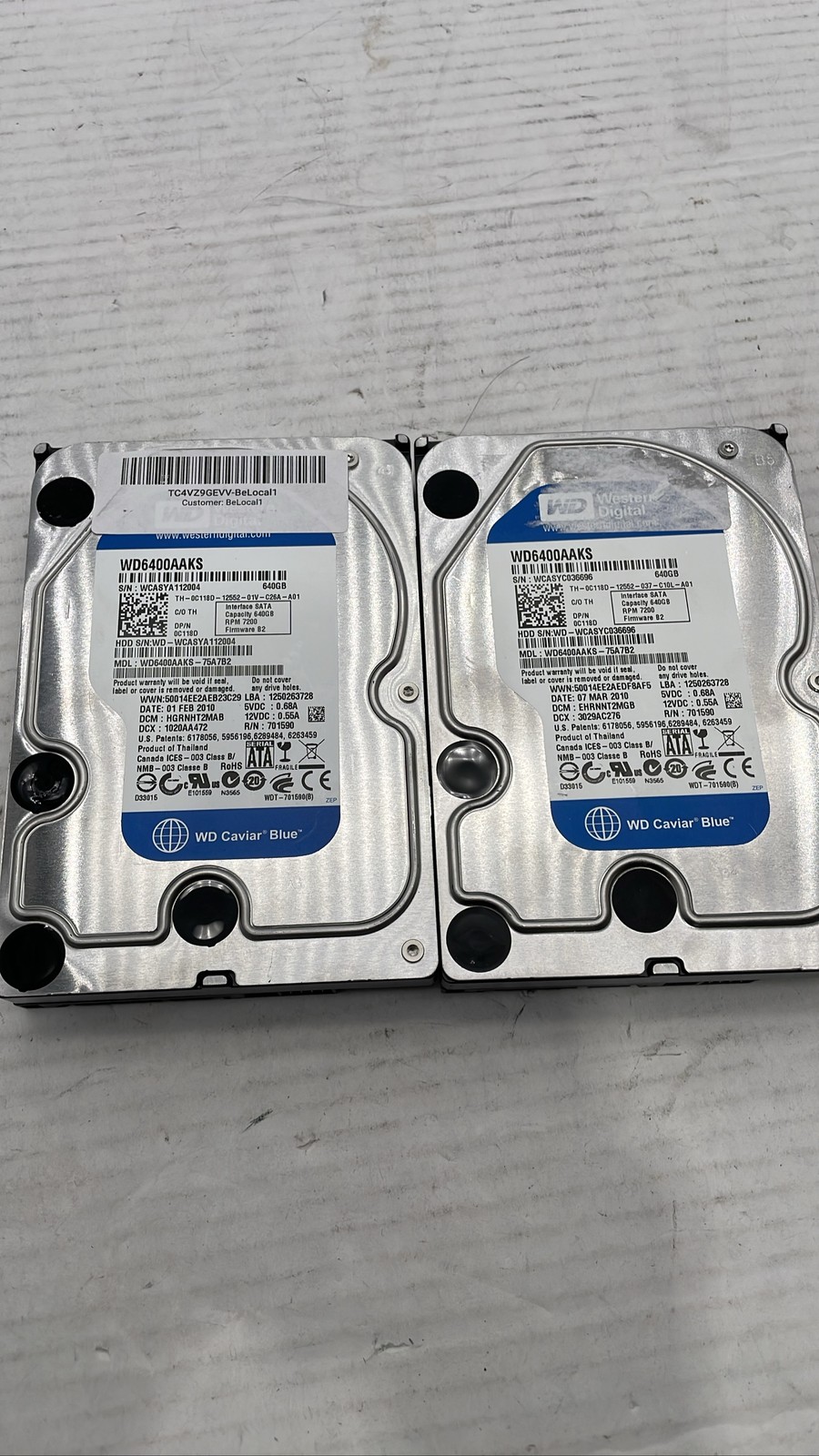 WD Caviar Blue WD6400AAKS-75A7B2 640GB 3.5" SATA HDD Hard Drives Lot Of 2