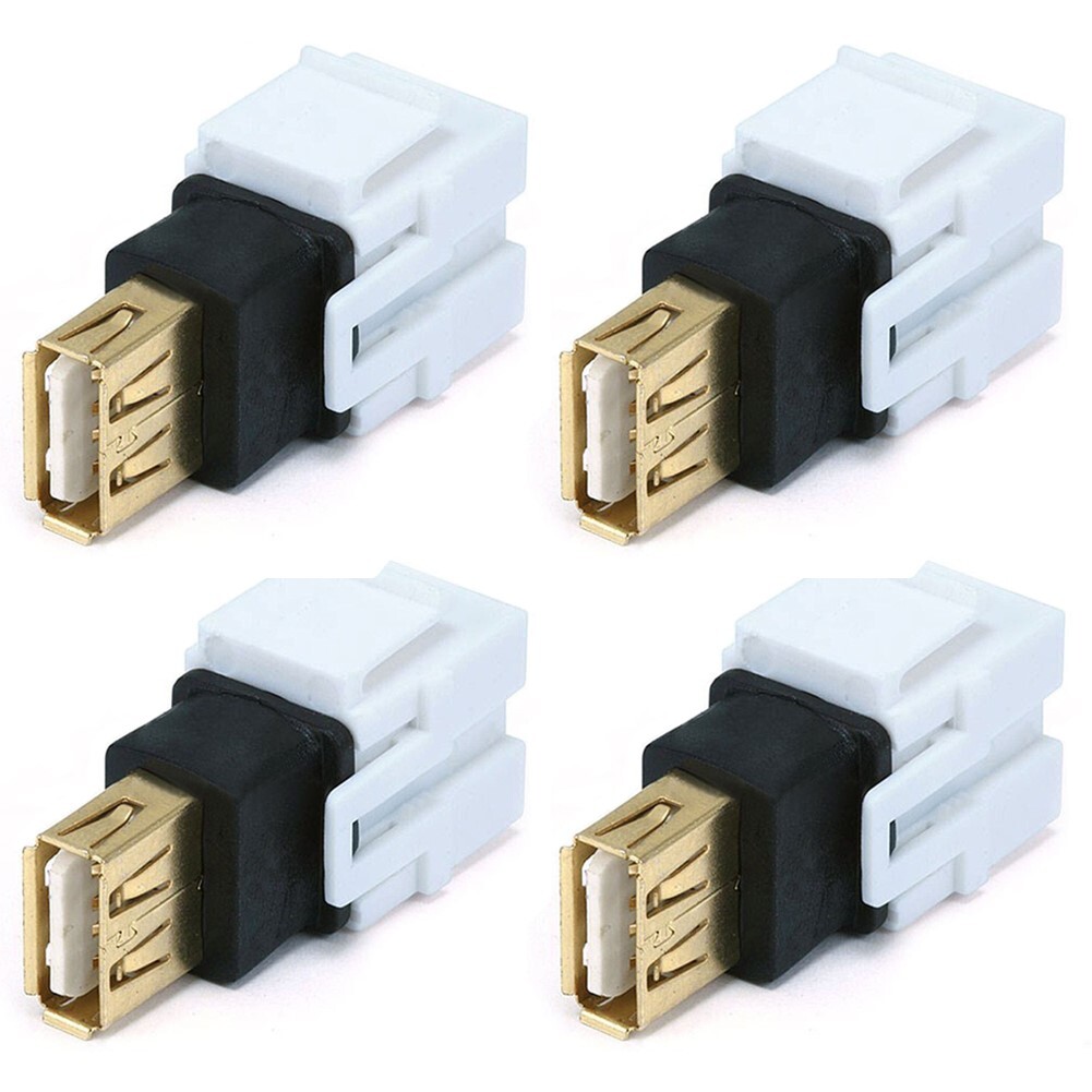 4 Pcs USB 2.0 Type A Female to Female Keystone Jack Coupler Snap In Insert White