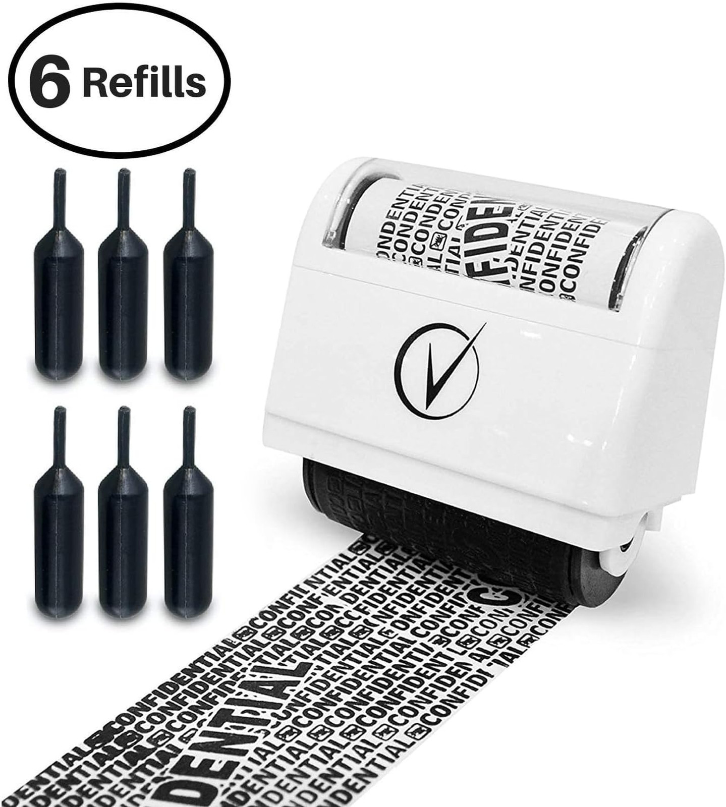 Identity Theft Protection Roller Stamp Confidential Cover with 6 Ink Refills for