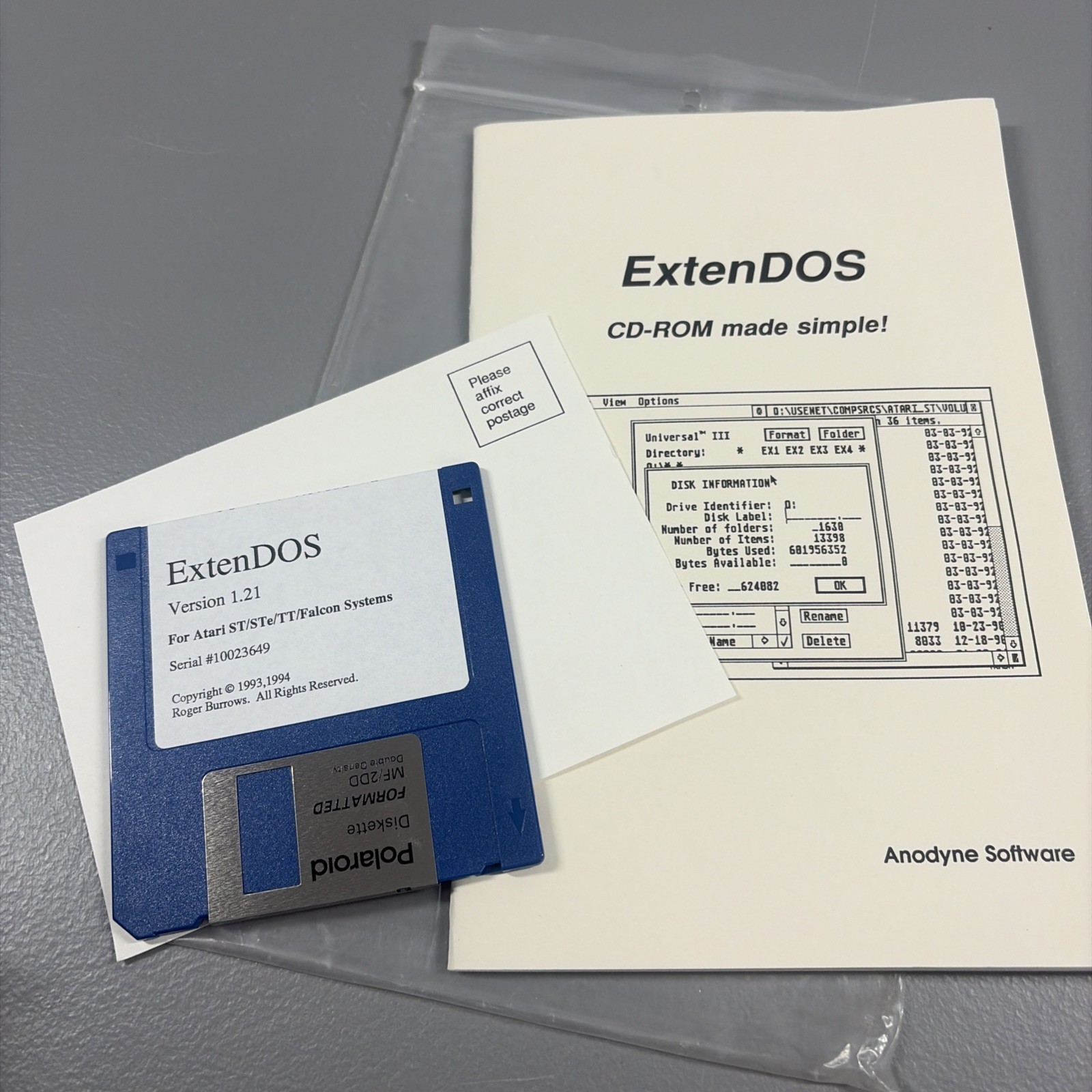 Vintage Software Package ExtenDOS  Atari CD-Rom Solution Anodyne Software 90s