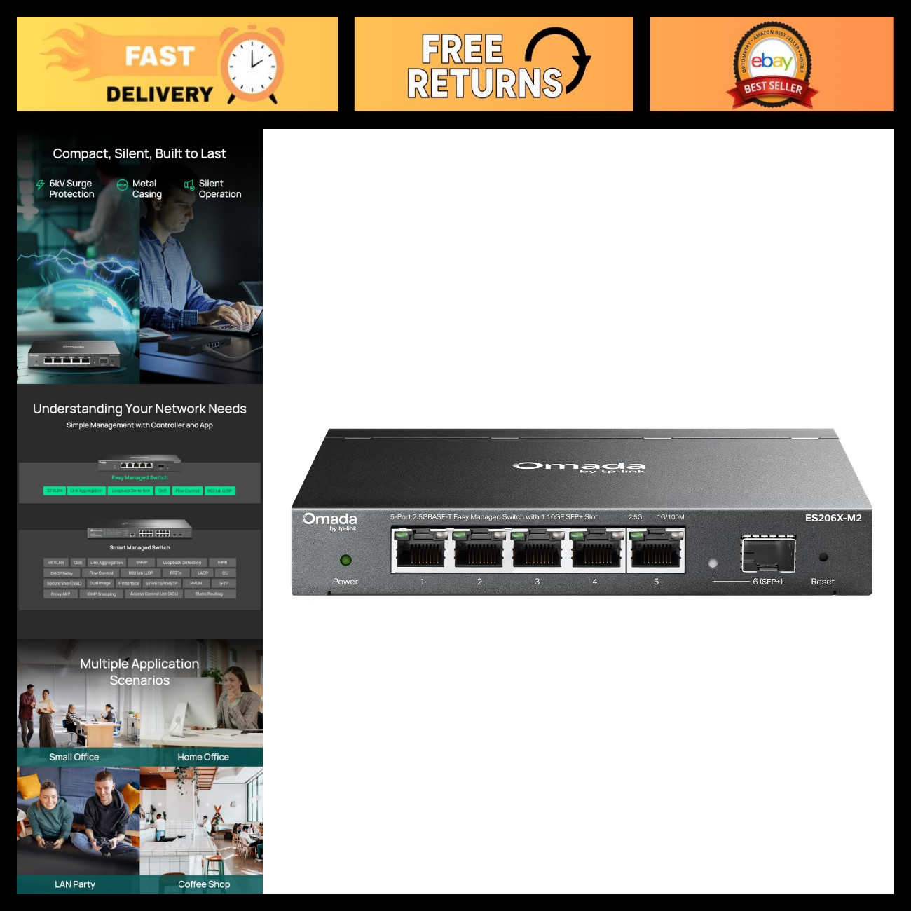 5-Port 2.5G Easy Managed Network Switch, High-Speed Ethernet Hub for Home/Office