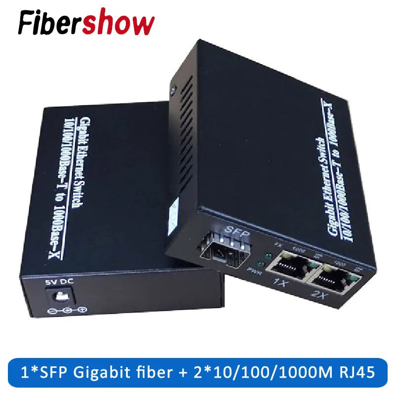 Gigabit Media Converter Kit 1SFP+2RJ45 10/100/1000M Ethernet Transceiver SFP DDM