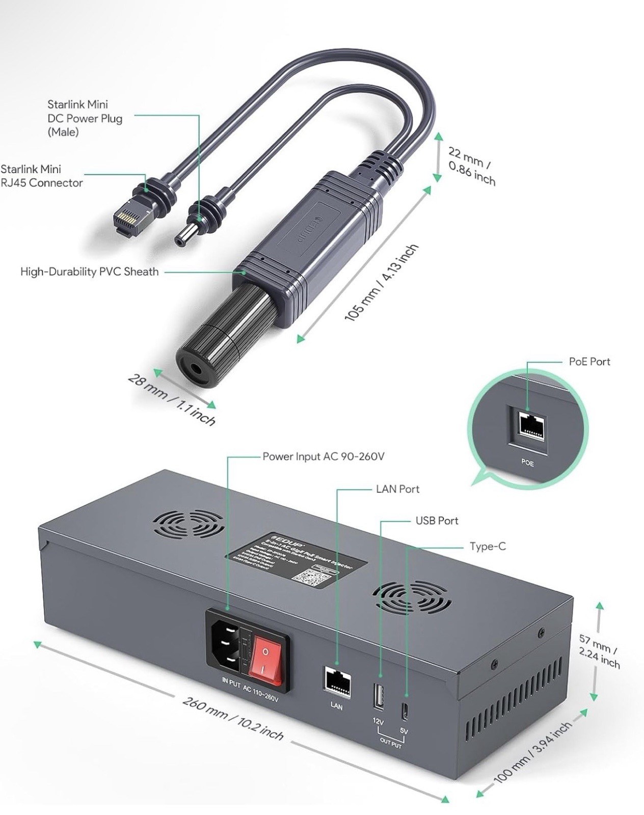 Starlink Mini PoE / Gen 2 EP-SK0110-US 5 In 1 AC GigE Smart Injector EP-SK0077