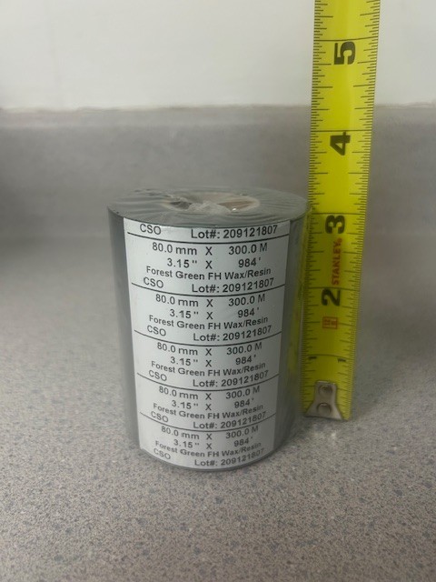 THERMAL TRANSFER INK RIBBON, WAX/ RESIN, FOREST GREEN, 80mm x 300m, 3.15" x 984'