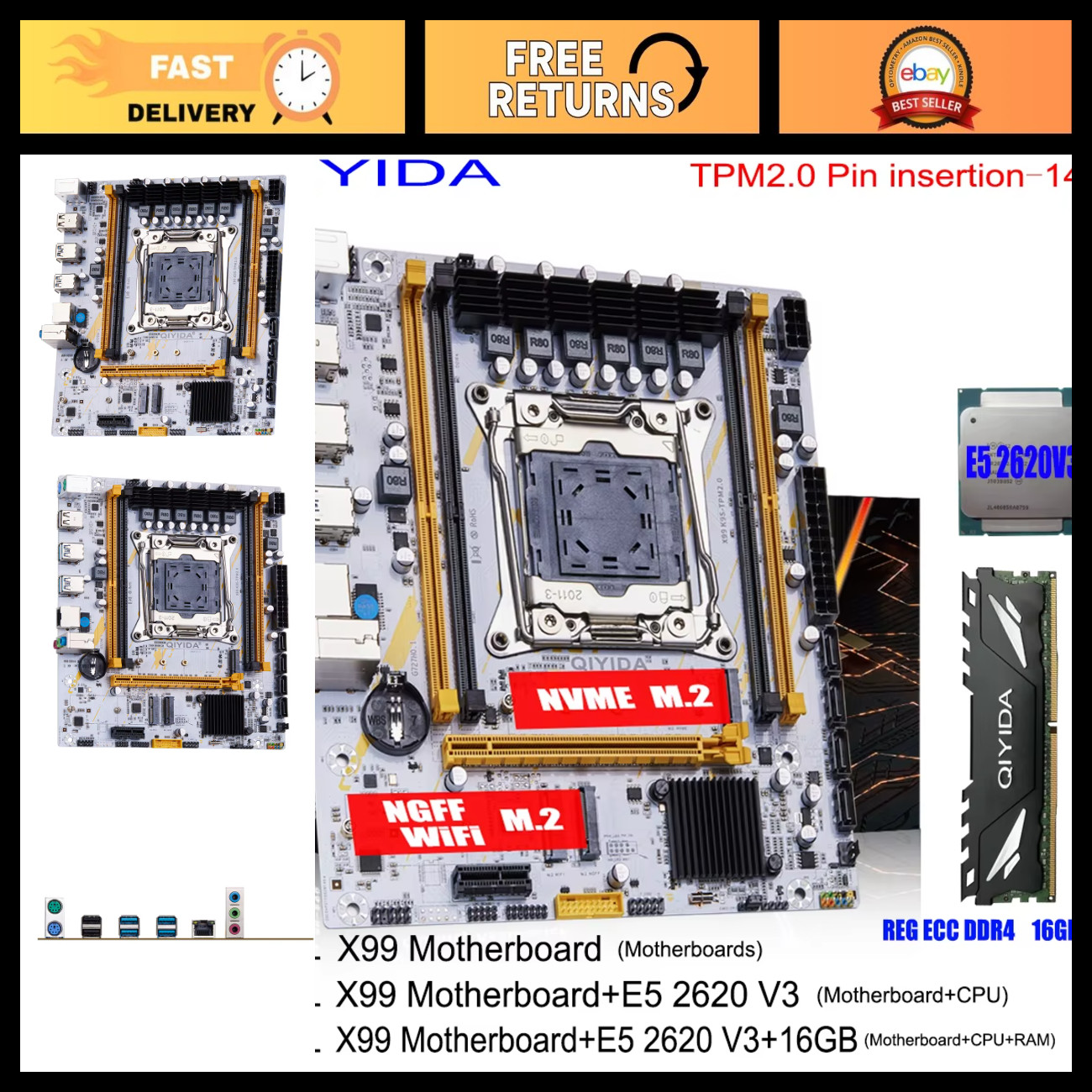 X99 Micro-ATX Motherboard LGA2011, Intel Chipset, 2 M.2 Slots, USB 3.0, SATA 3.0