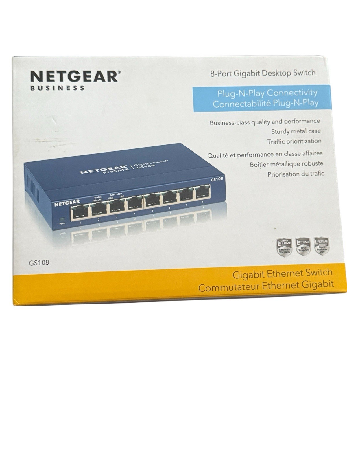 NETGEAR PROSAFE 8-PORT GIGABIT DESKTOP SWITCH #GS108- Serial # 6A310479A0B4B NEW