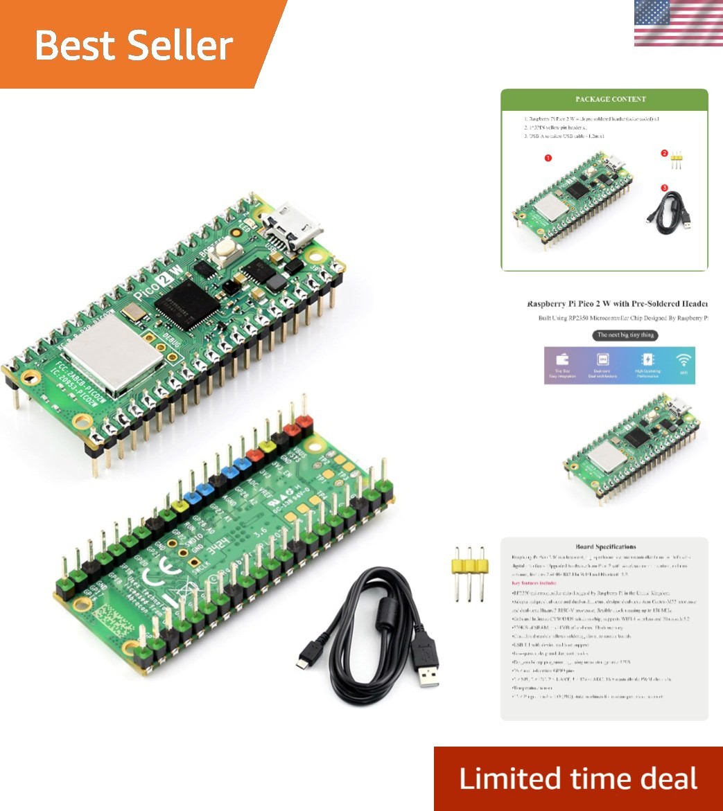 Pico 2 W with Color Soldered Header Compatible with Raspberry Pi Pico 2 W