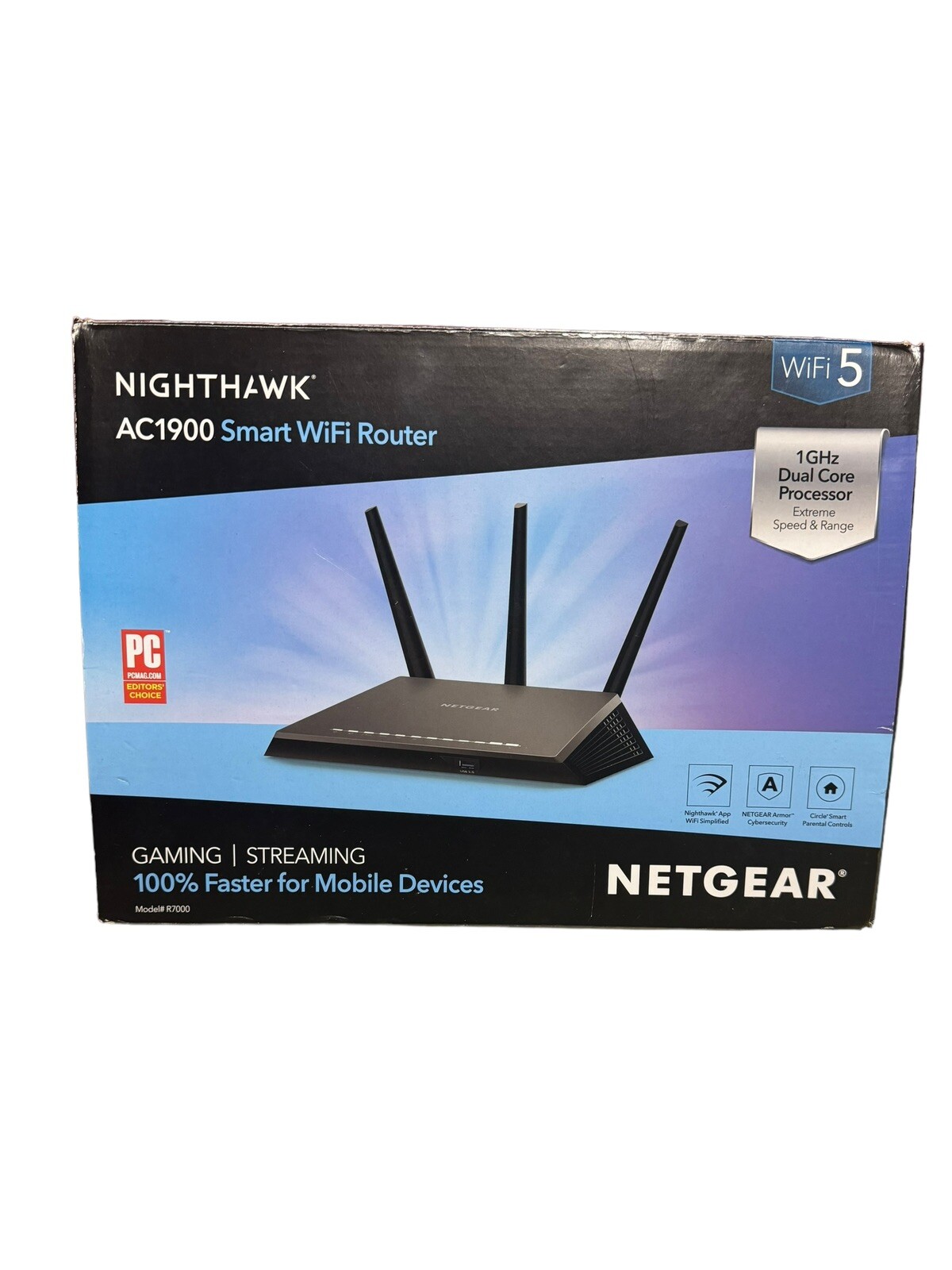 NETGEAR Nighthawk R7000-100NAS Dual-Band Smart WiFi Gigabit Router AC1900