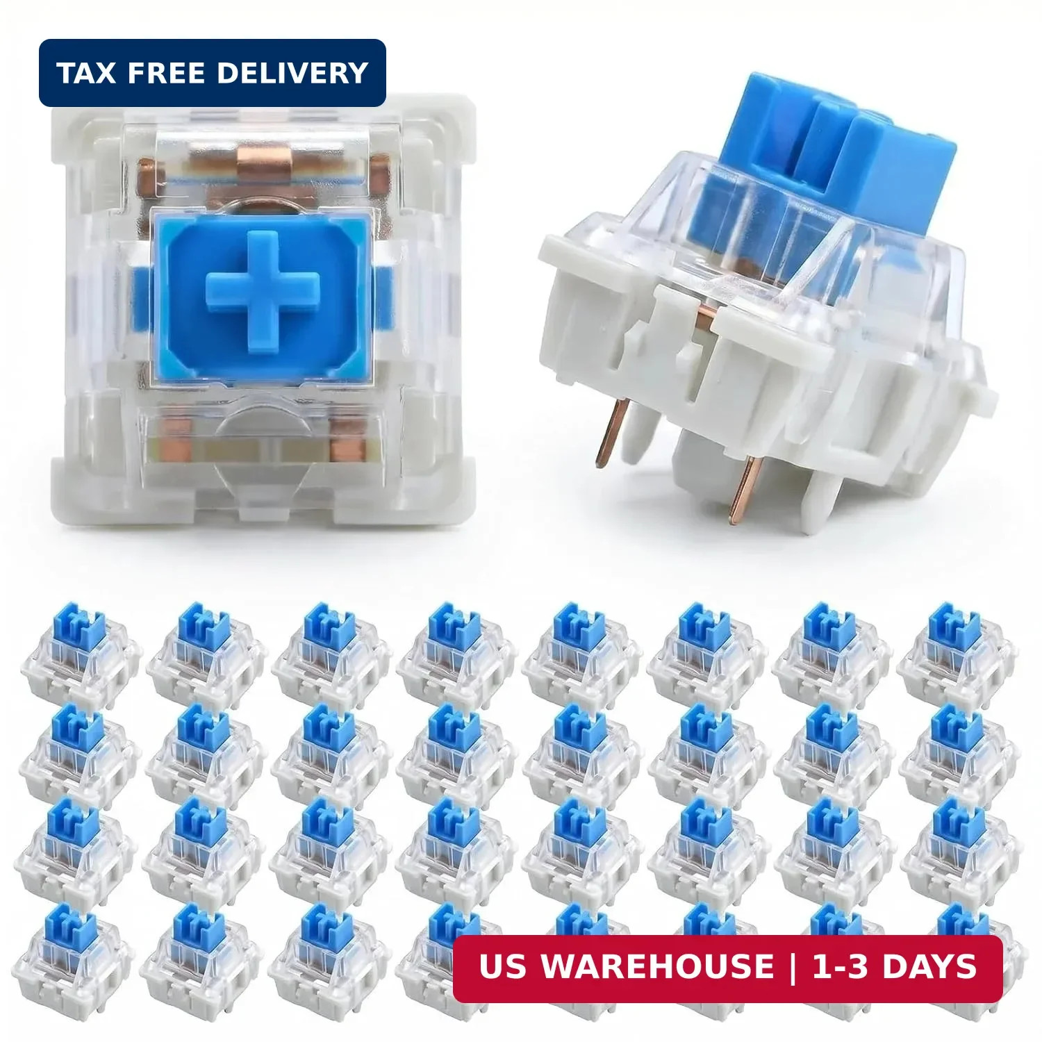 30Pcs Clicky 3-Pin Blue Mechanical Keyboard Switches, Tactile for DIY Toys