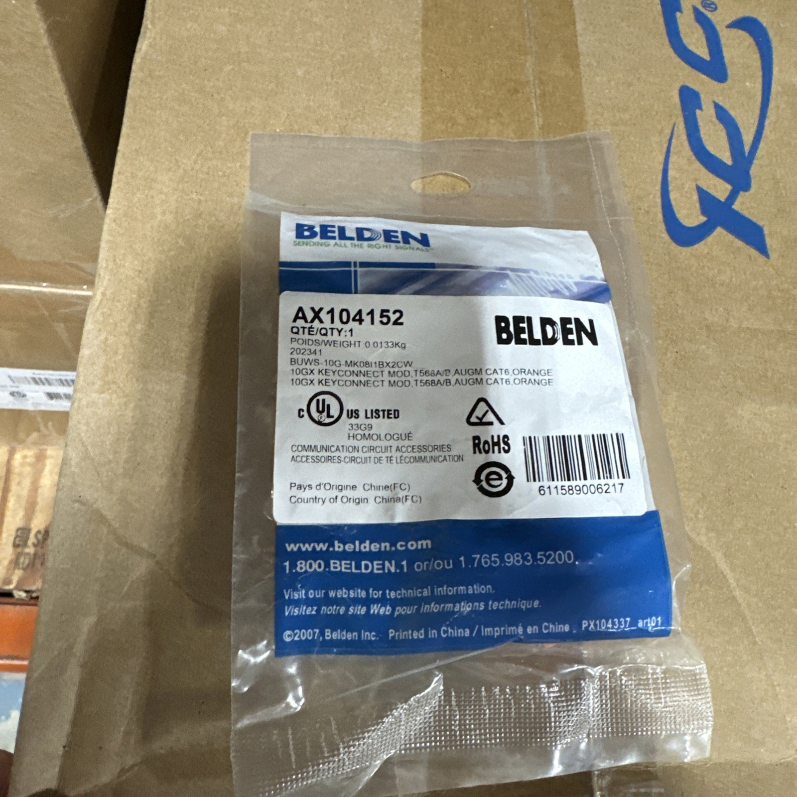 Belden 10GX Modular Jack, Category 6A, RJ45, KeyConnect, Orange AX104152