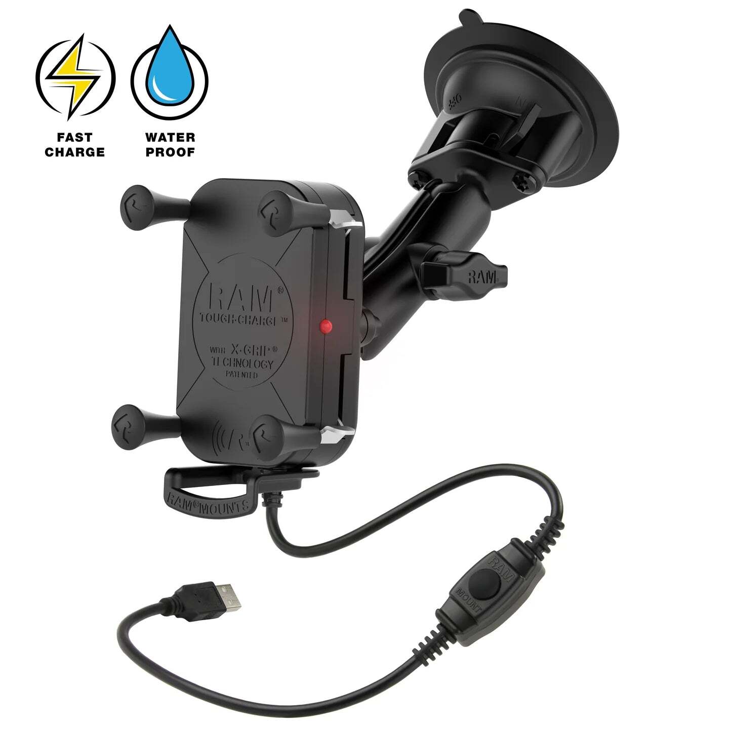 RAM-B-166-UN12W-1 RAM Mount Tough-Charge 15W Wireless Charging Suction Cup Mount