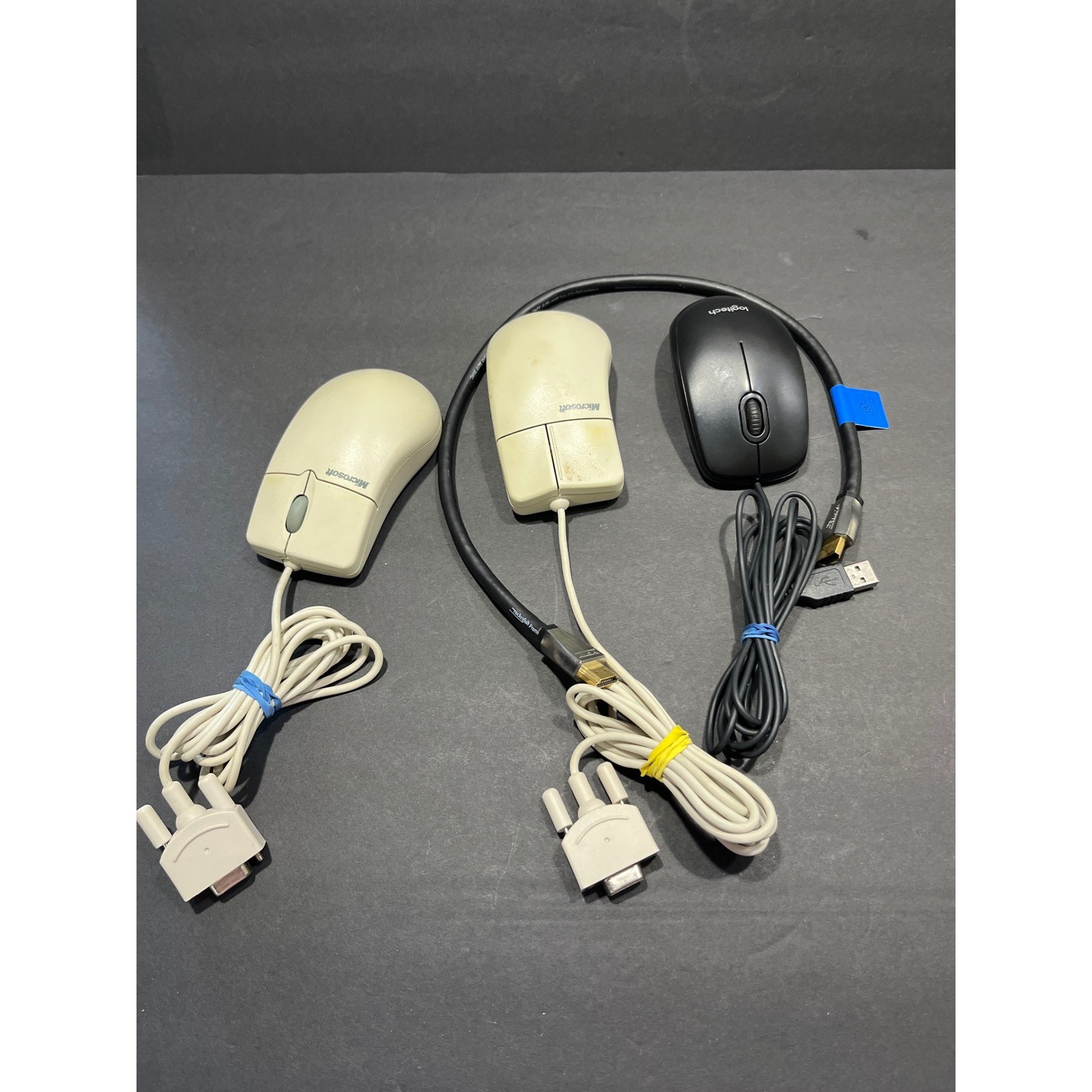 Vintage Microsoft Serial Mouse Lot IntelliMouse 2.1A 1.1A & Logitech B100 USB
