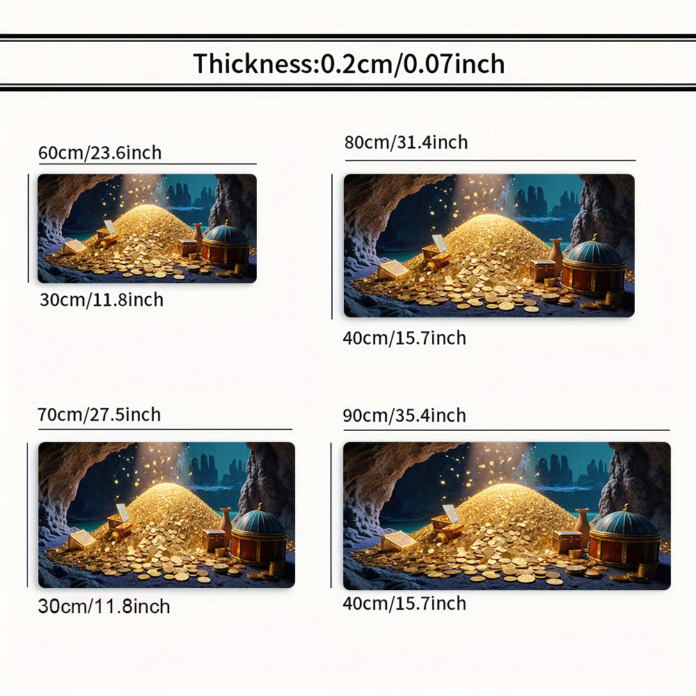 A Large Gaming Mouse Pad Featuring a Cave Filled with Golden Coins And Various