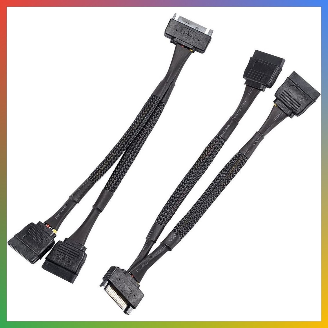 SATA Power Splitter Cable 15 Pin Male to 2 Female Extension 2 Pack 6 Inch