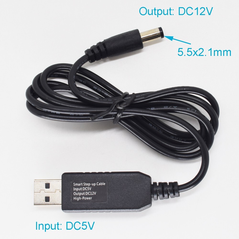 1pc High Quality 3.3ft/1M USB A Male 5V to 12V DC 5.5x2.1mm Male Step-Up Cable