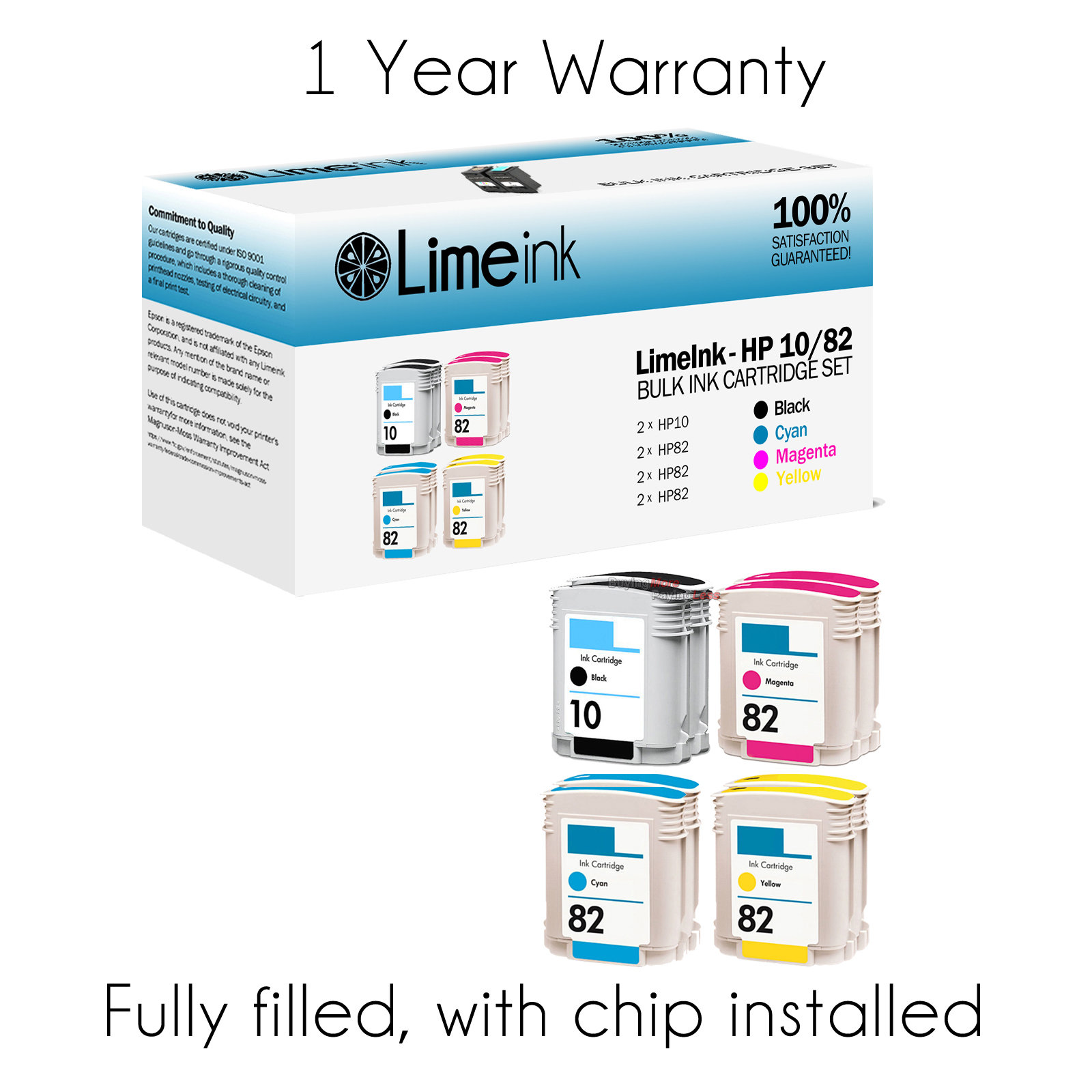 8 PK For HP 10 / 82 ink cartridges C4844 C4911 C4912 C4913 Designjet 800