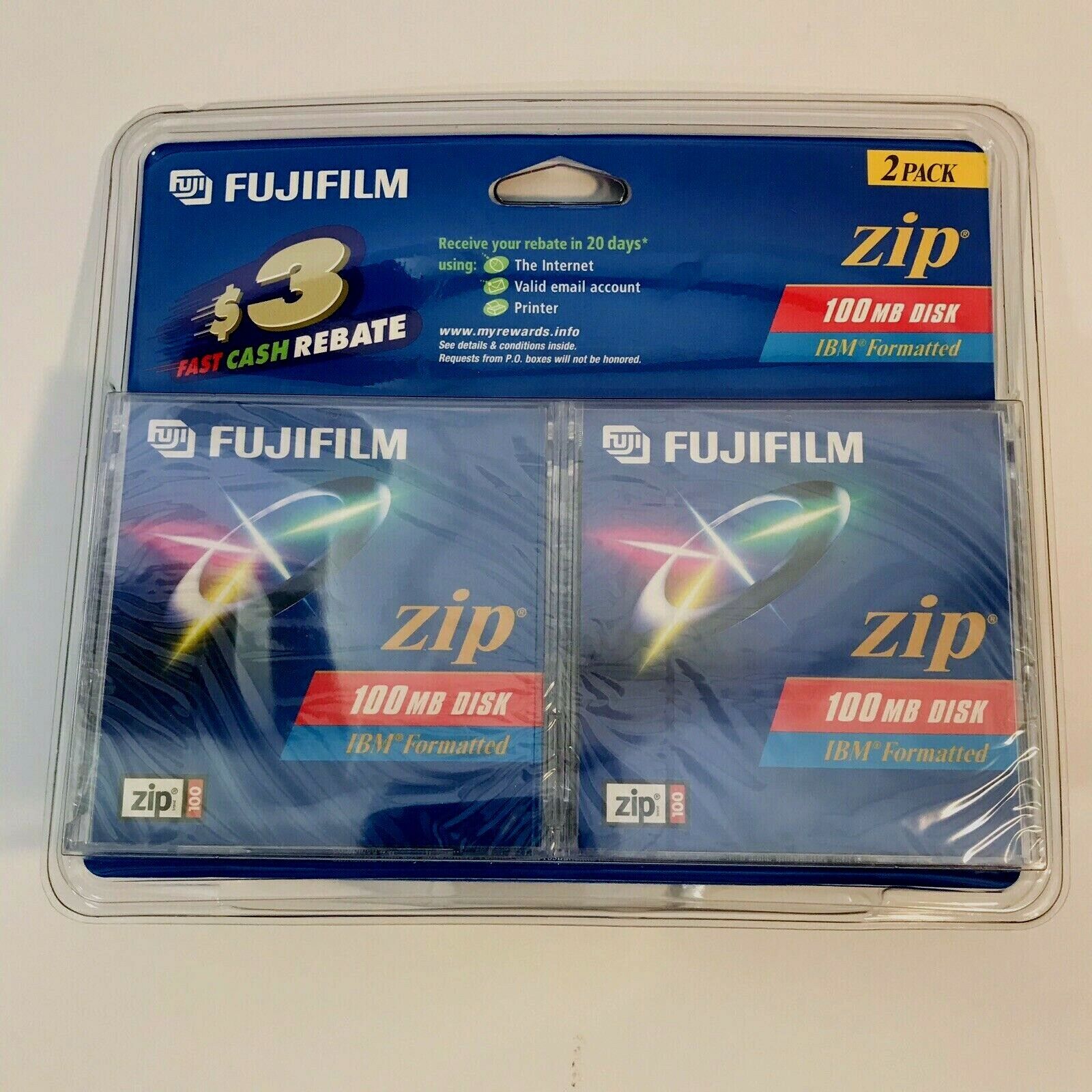 Fujifilm Zip 100 MB Disk IBM Formatted For Use With All Zip 250 Drives *2 Pack*
